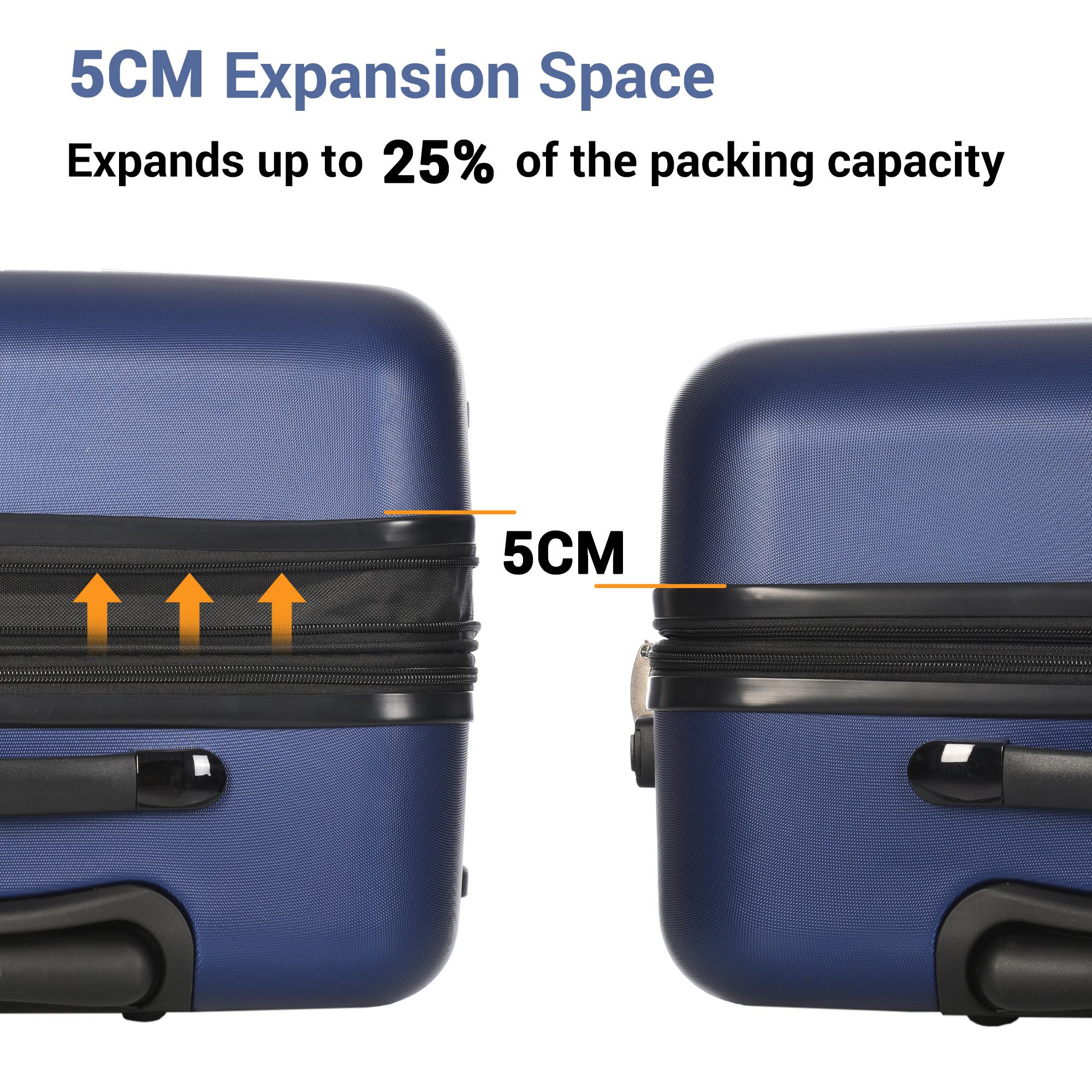 24" 4-Wheel ABS Hard Shell Travel Trolley Suitcase with Extendable Function, Luggage with Secure Lock, 45L × 28W × 69H cm, Deep Blue