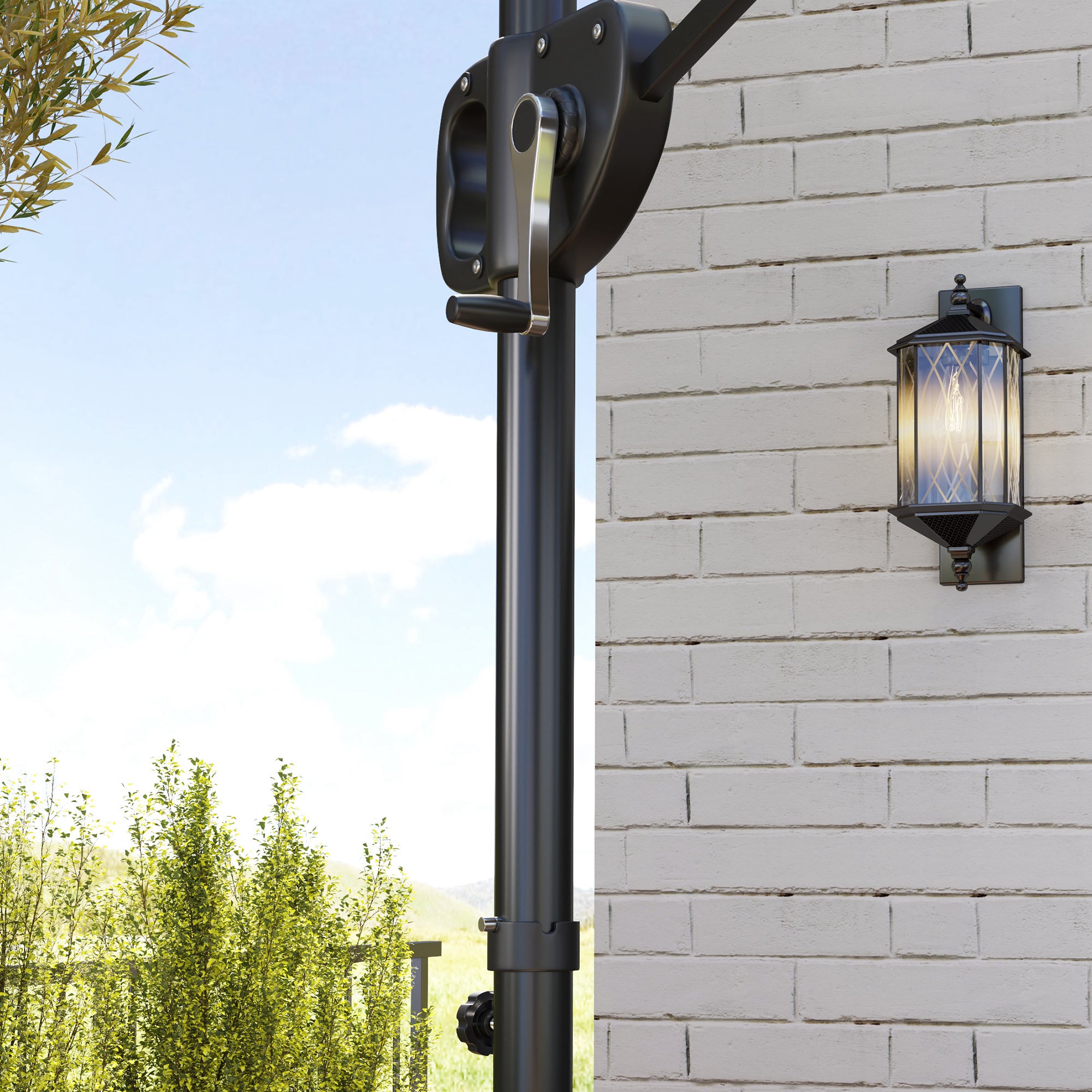 Cantilever Parasol with Weighted Base Double Top Garden Parasol Square Hanging Patio Umbrella with Crank Tilt Khaki