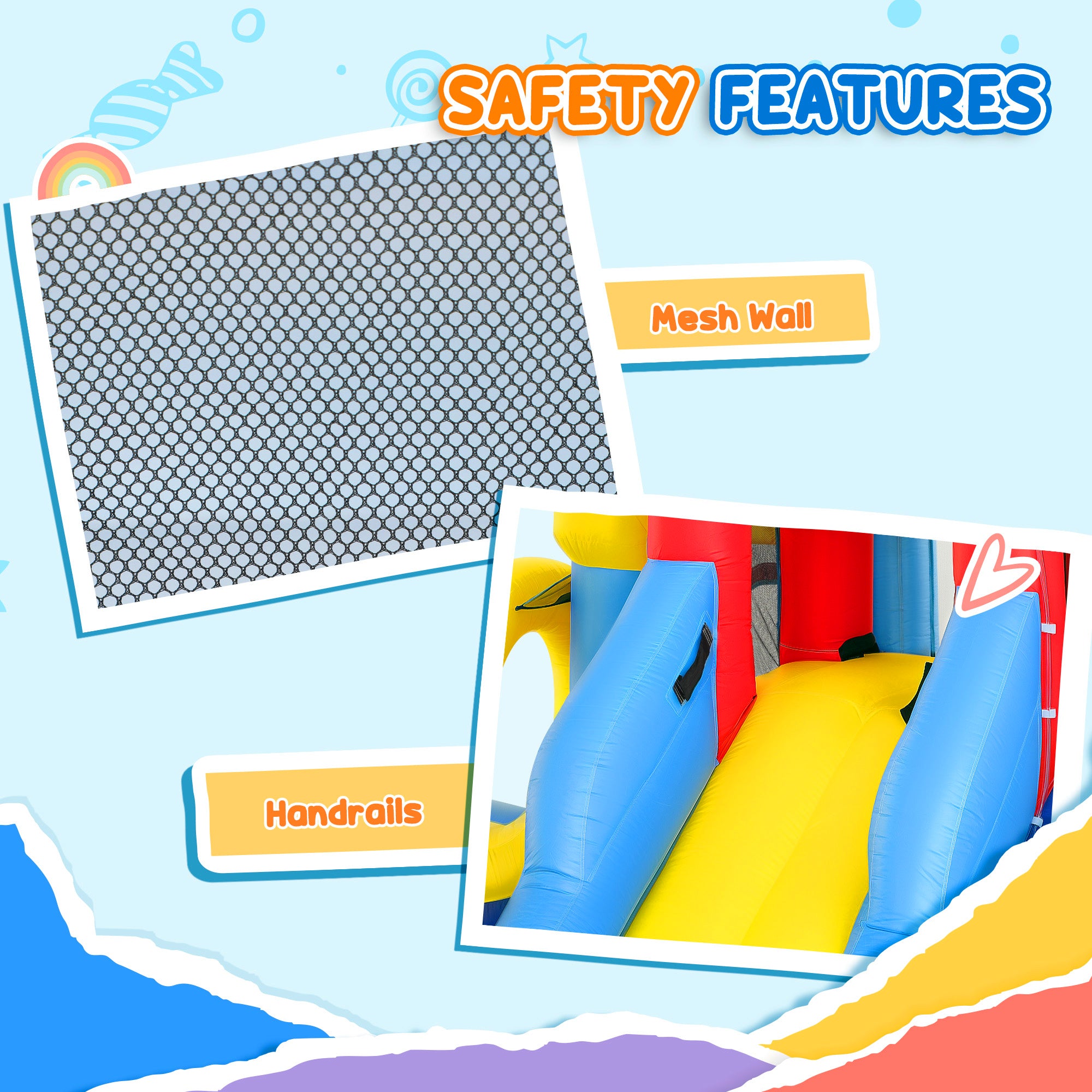 Inflatable Bouncy Castle, Kids Water Bounce House 6 in 1 with 550W Blower, 2 Slides for Garden, Party, Outdoor Indoor