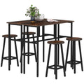 6-Piece Counter Height Bar Table Set with 2 Tables & 4 Stools - Rustic Brown