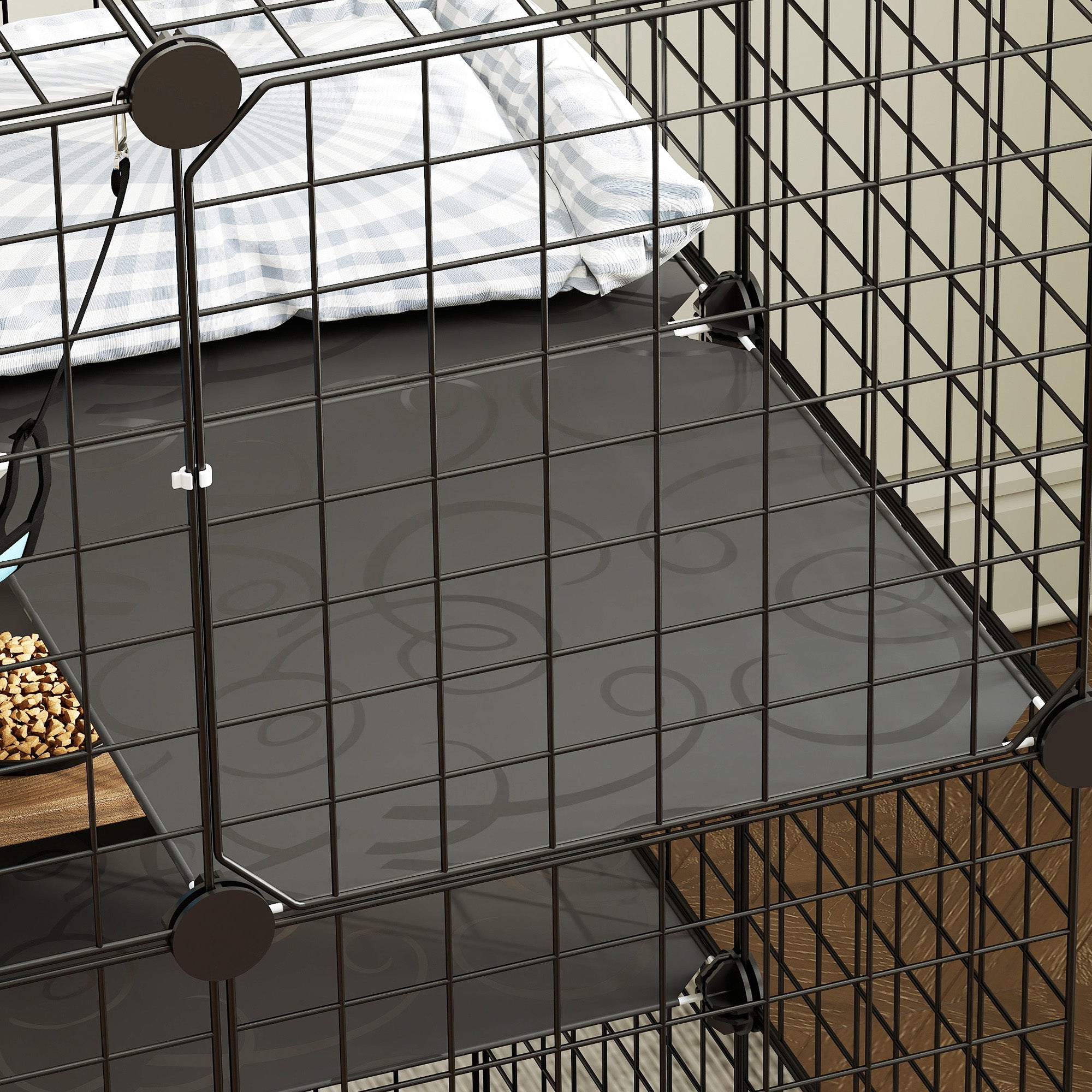 Indoor Cat Cage DIY Customizable 3-Tier Indoor Cat Enclosure with 3 Doors and Hammock 105 cm Black