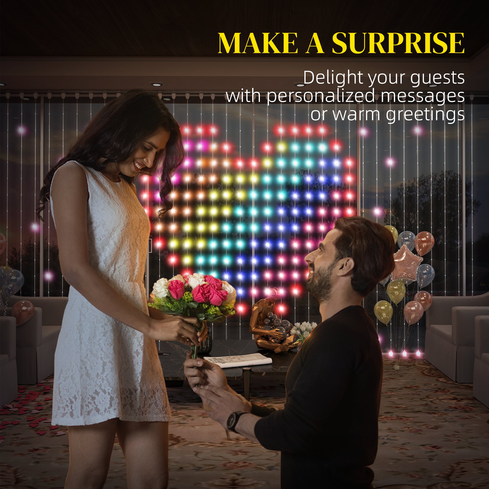 LED Curtain Lights, Smart Curtain Fairy Lights Plug In, Colour Changing Wall Lights with Remote, App, Dynamic DIY Hanging Window String Lights for Bedroom Living Room, 3x3(m), 400 RGBIC LED