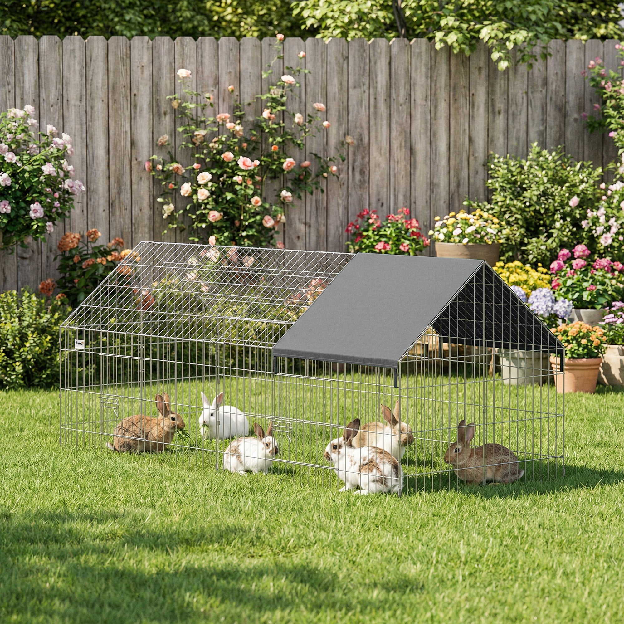 Rabbit Run with Protective Cover for Small Animals, Chickens, Guinea Pigs, Tortoises, 180 x 75 x 75 cm, Black