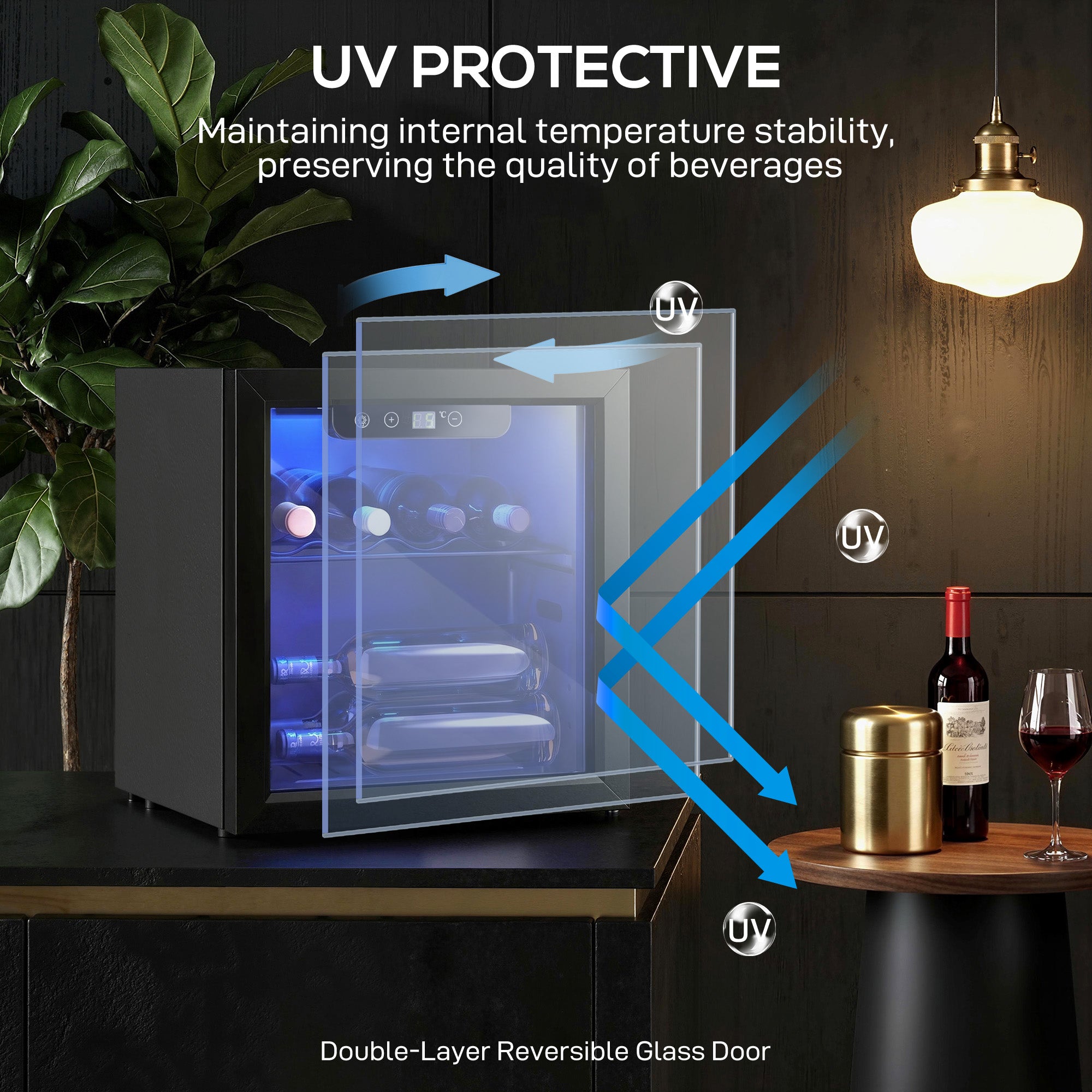 12 Bottle Wine Cooler, 36 Litre Capacity, 4-16°C Under Counter Drinks Beer Wine Fridge with Glass Door, LED Light, Black