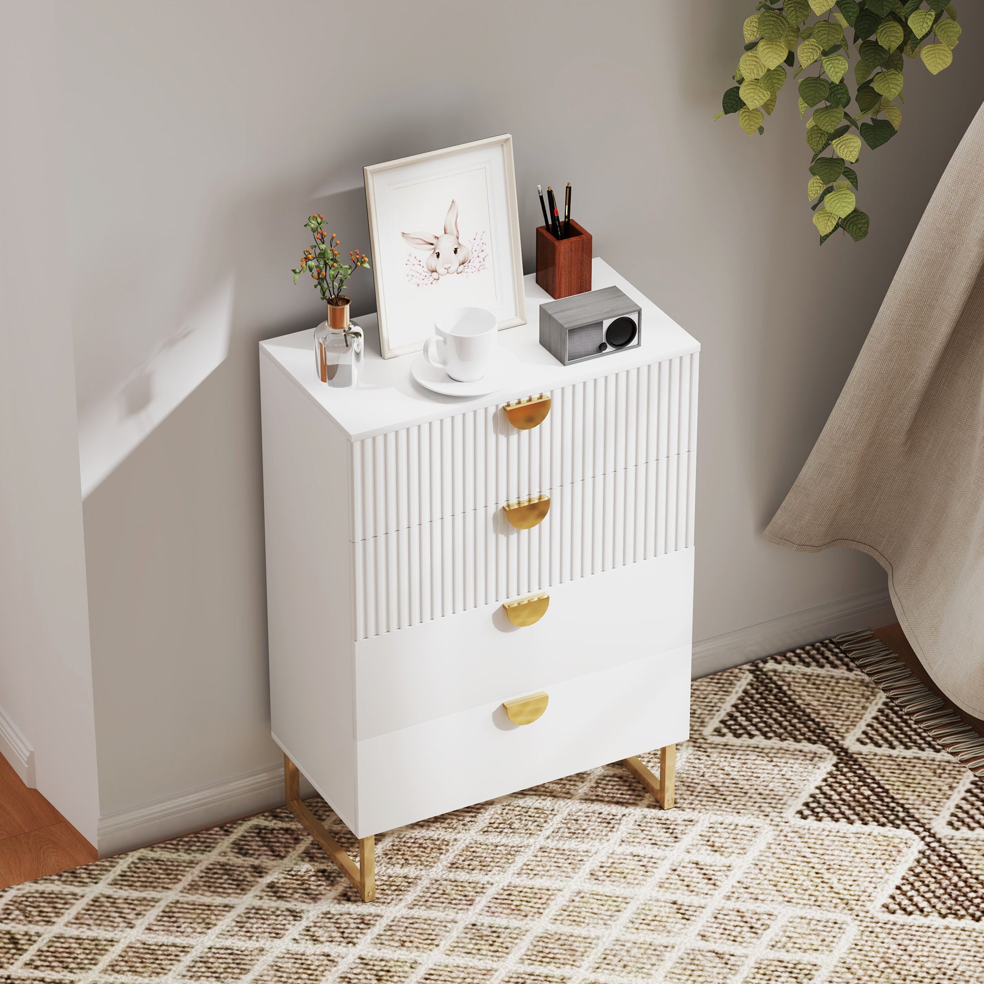 Elegant Chest of Four Drawers - White