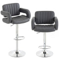 Bar Stools Adjustable Swivel Kitchen Chairs with Backrest Armrest Set of 2 PU Leather Grey