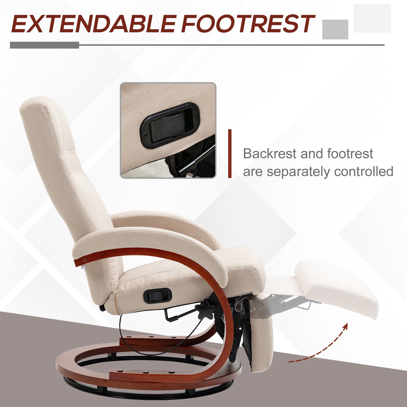 135° Manual Reclining Swivel Chair, with Footrest - Beige