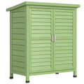 Garden Shed Wooden Garden Storage Shed 2 Door Unit Solid Fir Wood Garage Tool Organisation Cabinet, 87L x 46.5W x 96.5Hcm, Green