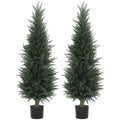 Set of Two Artificial Cypress Trees - Green