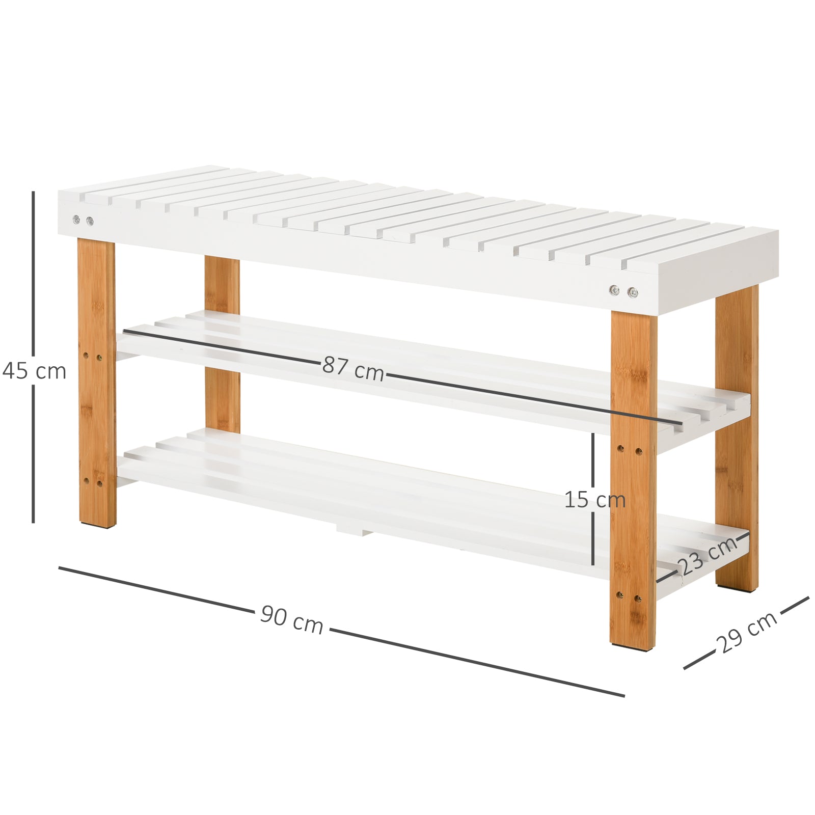 Shoe Bench, 3-Tier Wooden Shoe Rack with Hidden Storage Compartment, Slatted Shelves, Home Storage Unit, Hallway Furniture, Natural, 90L x 29W x45H cm