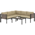 4 Piece 5 Seater Metal Garden Sofa Set with Cushions - Khaki