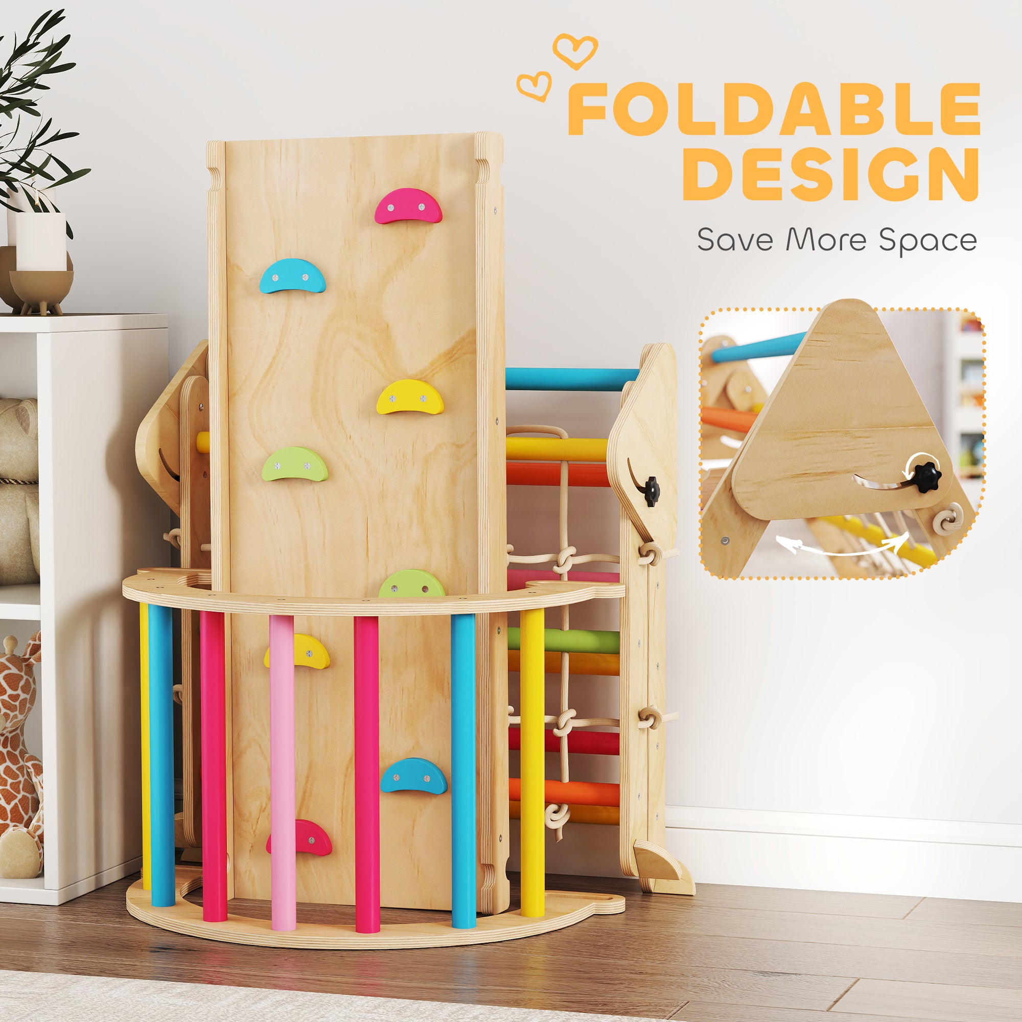 8-in-1 Toddler Climbing Frame, Indoor Play Triangle Set with Slide, Arch and Triangle Ladder, Multicolour