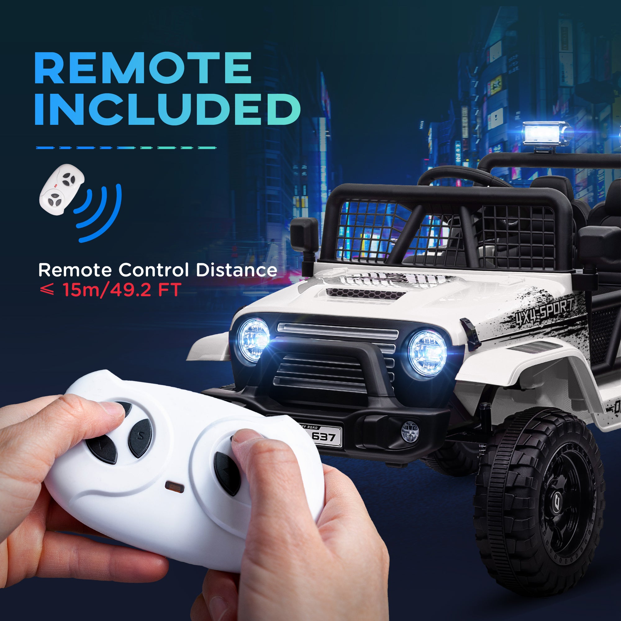 12V Battery Powered Kids Ride-On Car, Electric Truck w/ Spring Suspension, Remote, Music, Horn, Lights, White