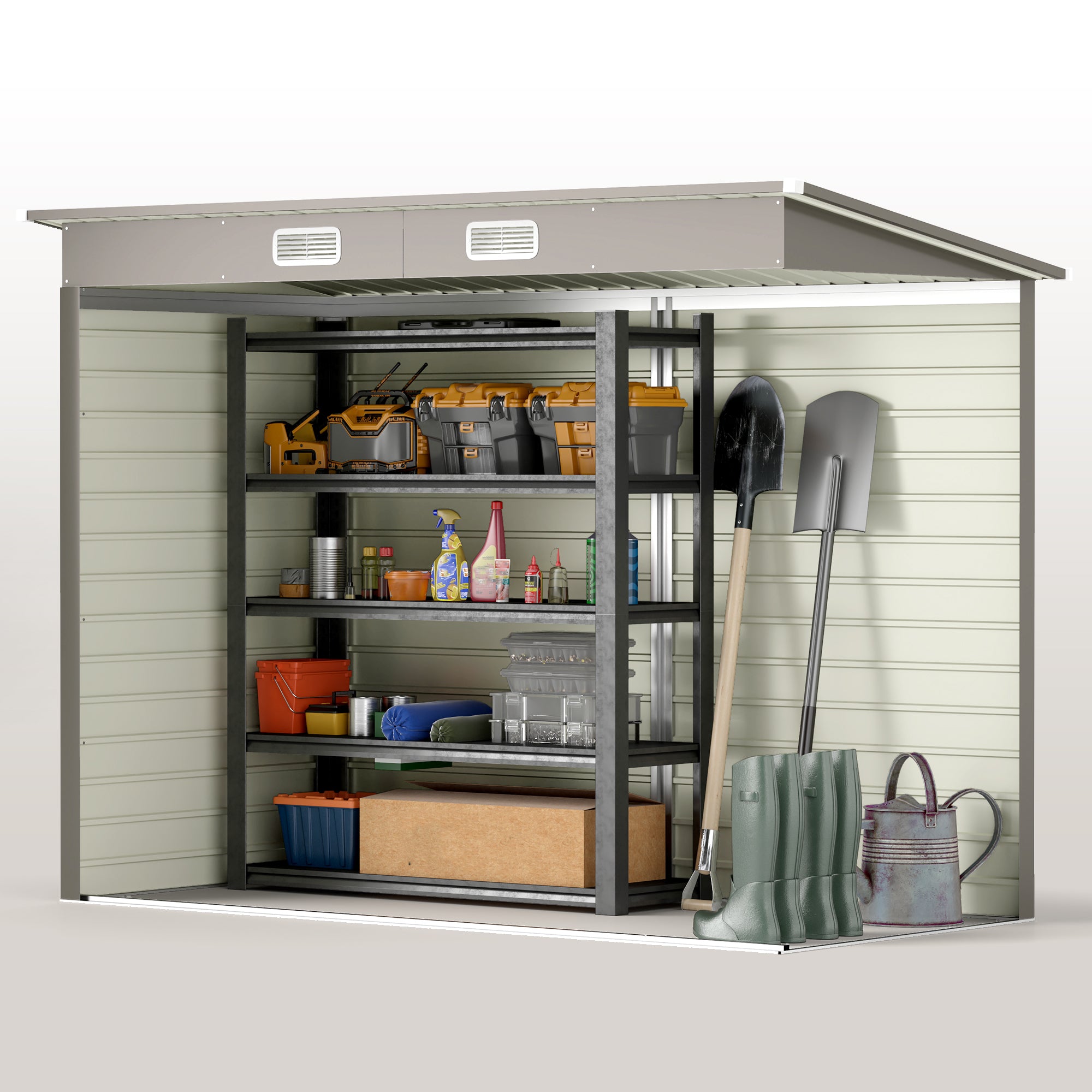3.7 x 7.9ft Galvanised Steel Garden Shed with Latched Door Light Grey