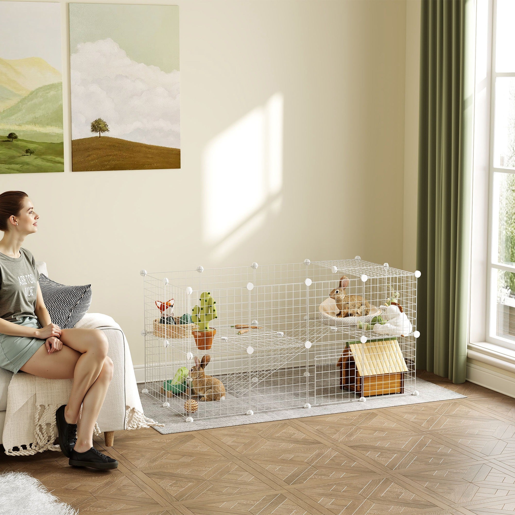 DIY 36 Panel Pet Playpen Metal Wire Fence for Chinchilla, Hedgehog, Bunny, Indoor, Outdoor Use, White