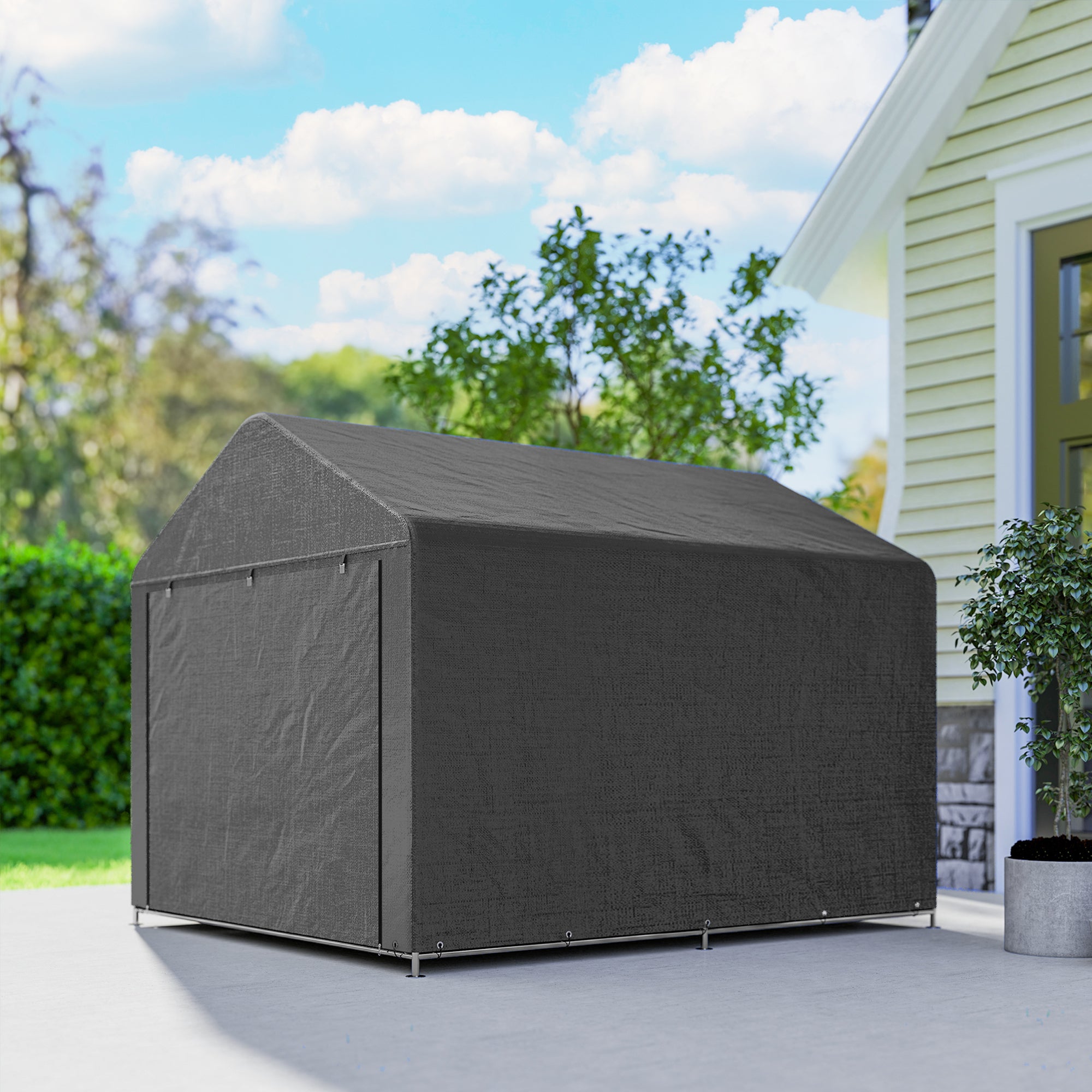 6.6 x 7.8ft Outdoor Garden Storage Shed, Waterproof Bike Tent with Roll-up Zipper Door, Galvanised Metal Frame, Portable Shed Shelter Carport for Motorcycle Garden Tools, Dark Grey