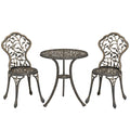 3 Pcs Aluminium Bistro Set Garden Furniture Dining Table Chairs Outdoor Seat Patio Seater Brown