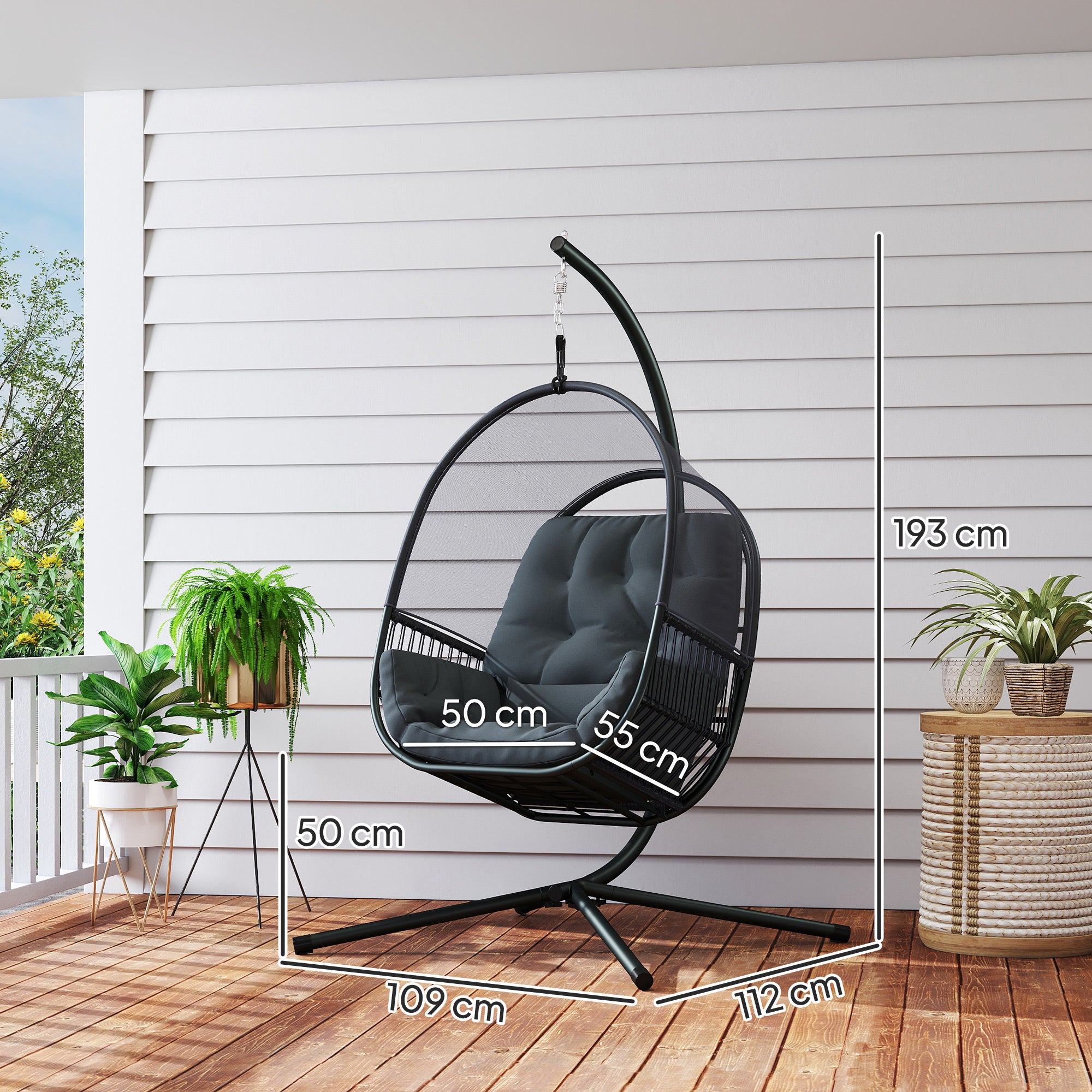 Hanging Egg Chair, with Cushion - Dark Grey