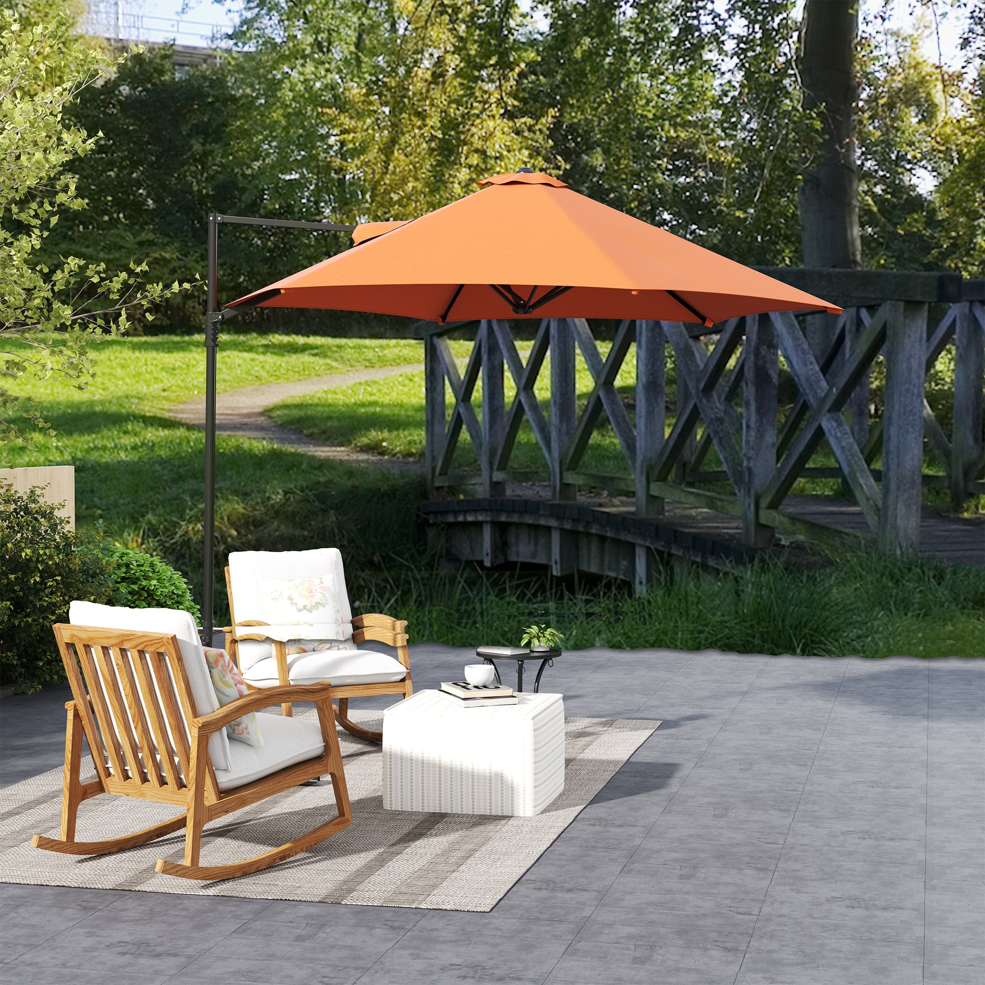 2.5m Rotating Cantilever Parasol with Base - Orange Polyester Canopy