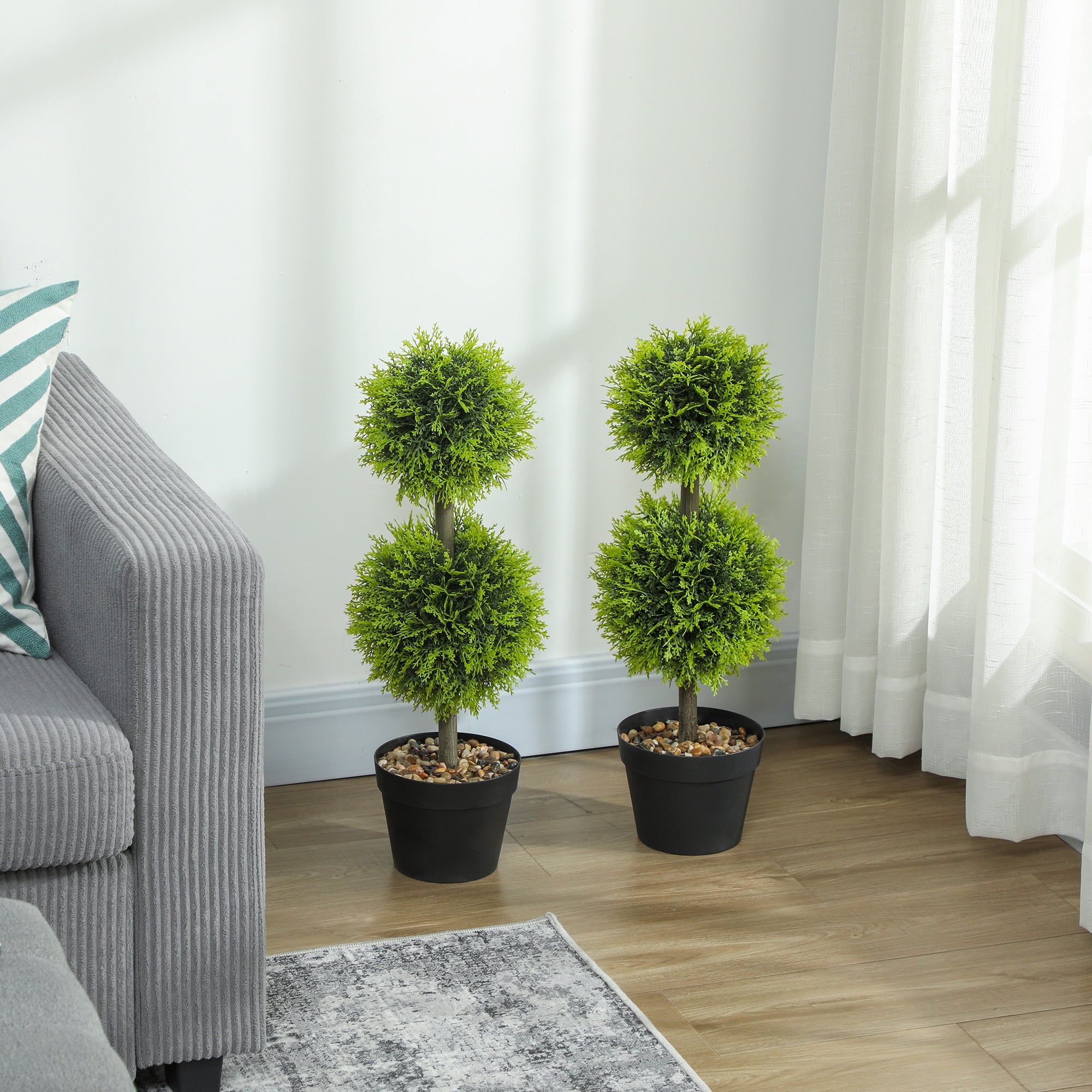 Set of 2 Decorative Artificial Trees, Topiary Ball-shaped Boxwood Trees in Pot with Cypress Leaves, Fake Plants for Home Indoor outdoor Decor, 60cm, 2 Tree Balls