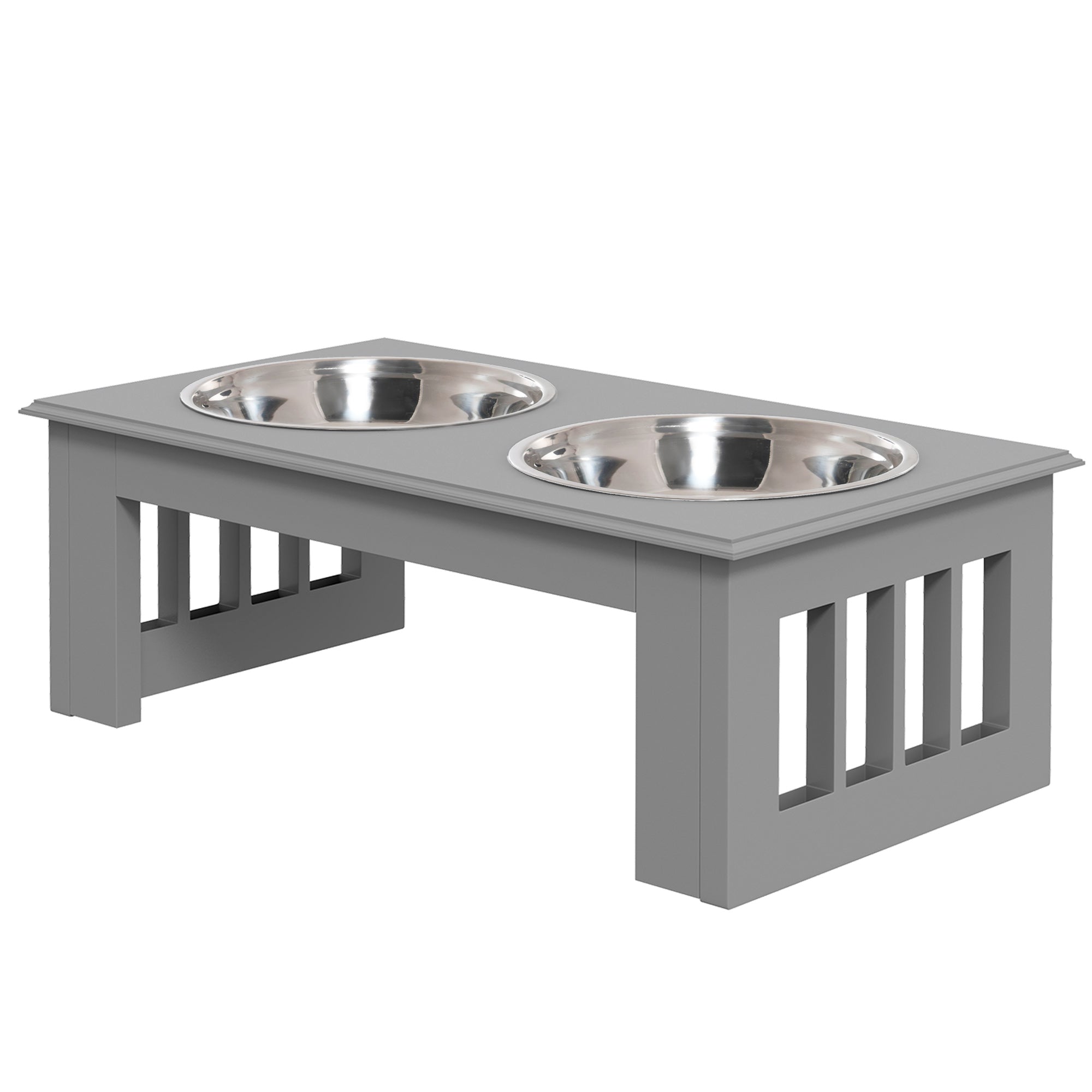 Raised Dog Feeding Bowls with Stand, Stainless Steel for Extra Small and Small Dog, 44L x 24W x 15H cm - Grey