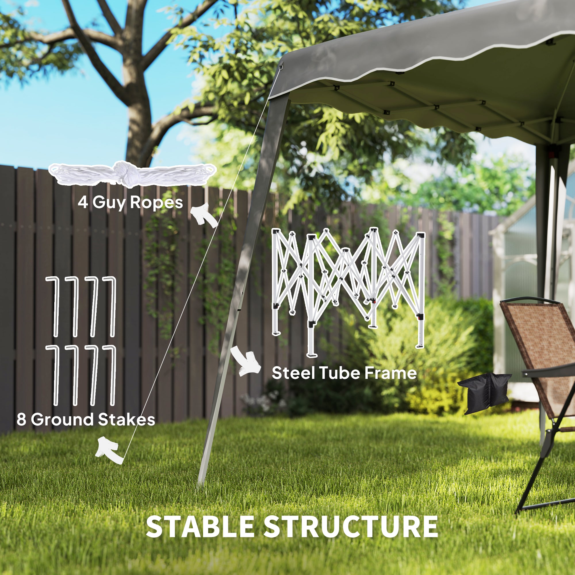 2.5 x 2.5M Pop Up Garden Tent with Steel Frame - Grey