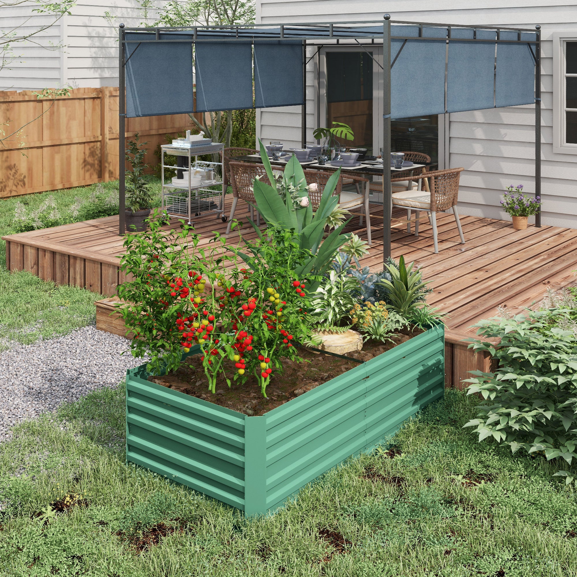 Raised Beds for Garden, Galvanised Steel Outdoor Planters with Multi-reinforced Rods, 180 x 90 x 59 cm, Light Green