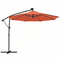 3 m Garden Cantilever Parasol with LED Solar Light, Round Overhanging Umbrella with 360° Rotation, Cover, Orange