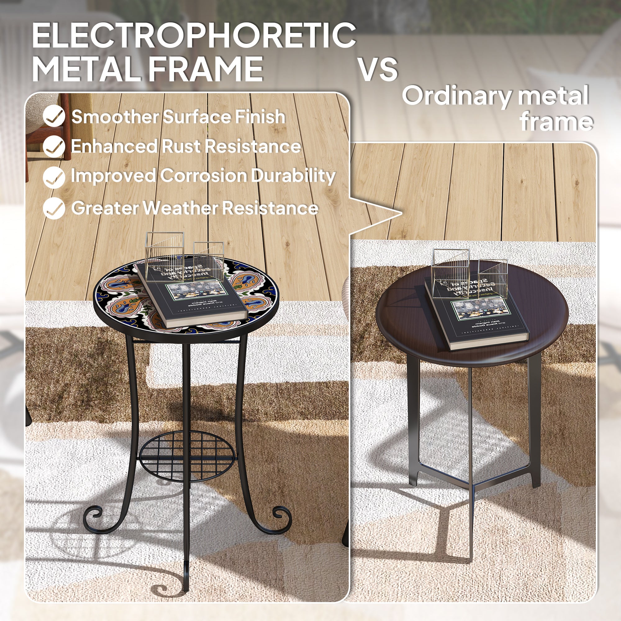 1 Piece Mosaic Garden Side Table with Ceramic Tile Top - Orange