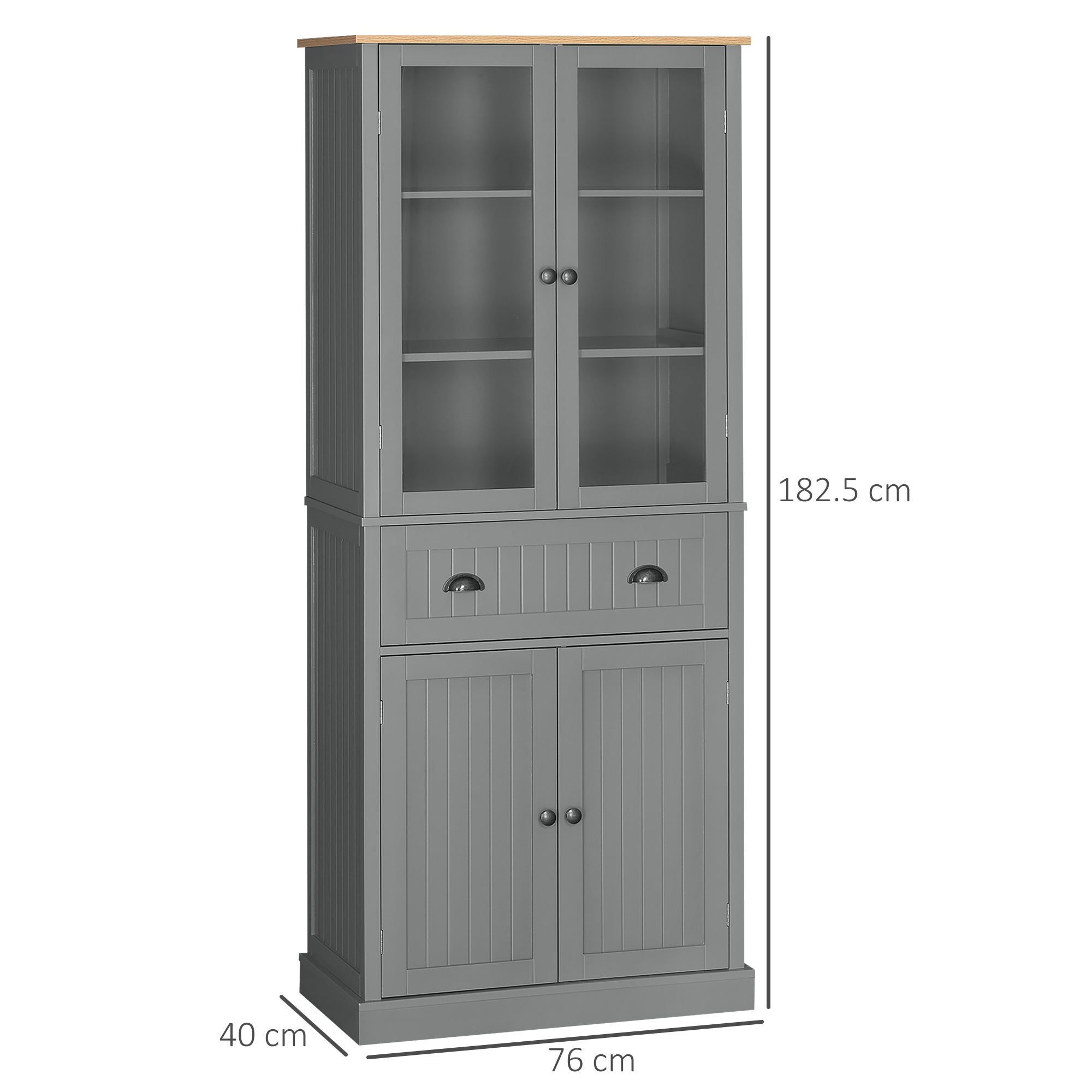 180cm Tall Kitchen Pantry Cupboard, Freestanding Storage Cabinet with 5 Tier, Adjustable Shelves, Drawer, Grey