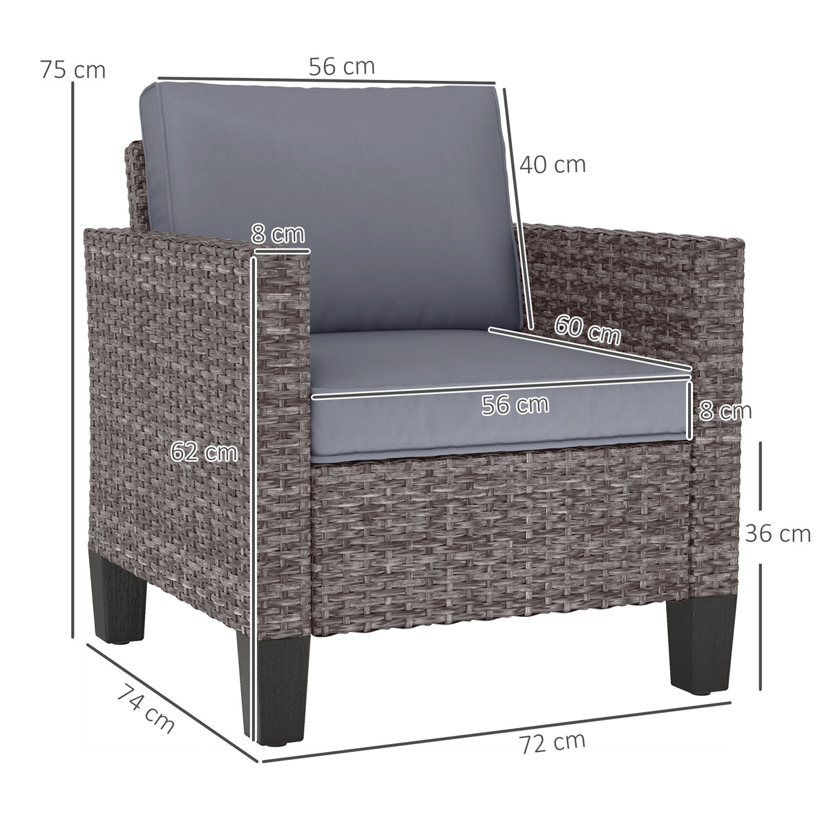 Single Rattan Armchair with Removable Cushions - Mixed Grey