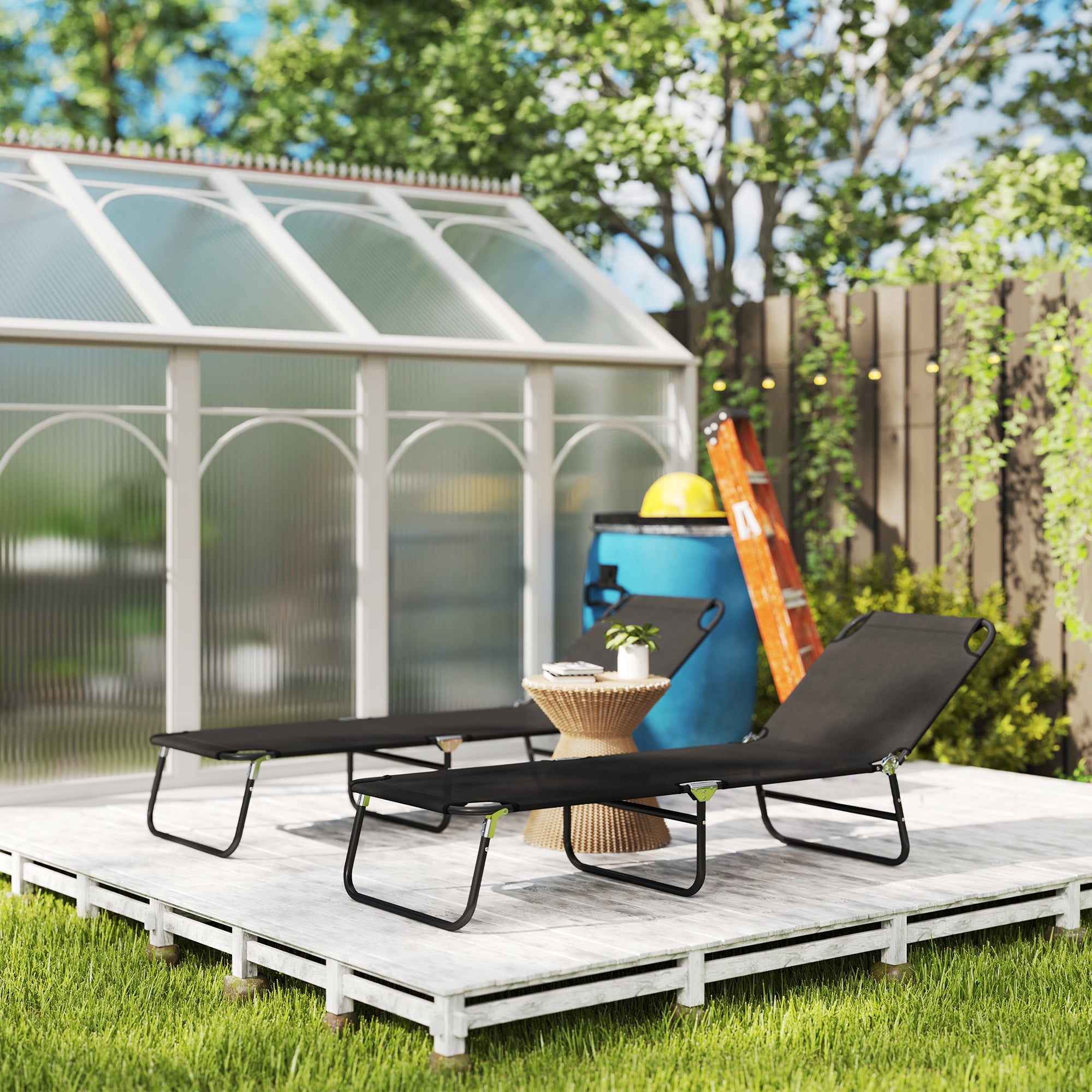 Garden Sun Lounger, with Five-Position Back - Black