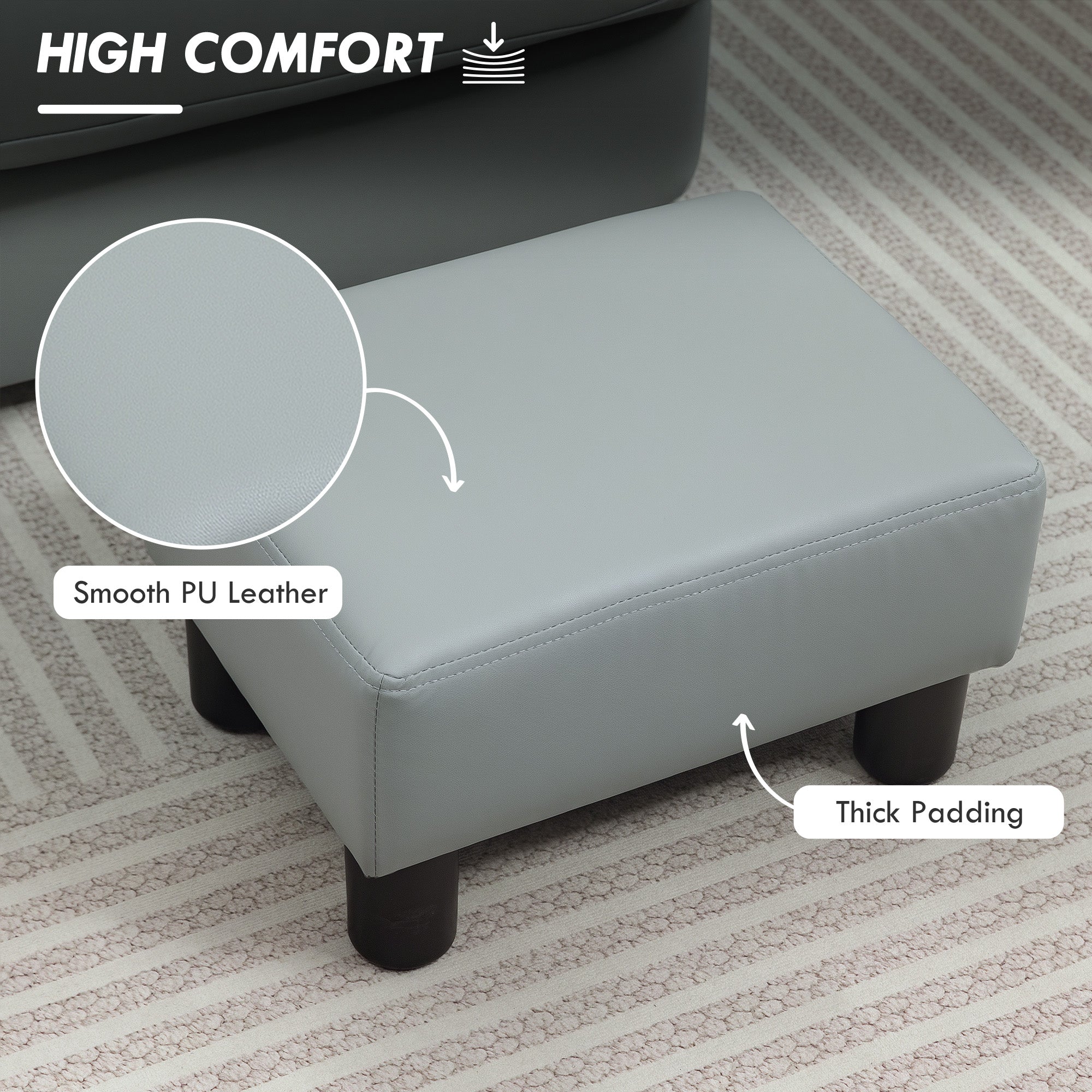 PU Leather Footstool with Plastic Legs 40x30x24cm - Grey