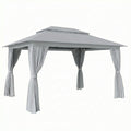 3 x 4 m Outdoor Garden Gazebo with Netting and Curtains, UPF50+ Patio Gazebo Permanent Pavilion Canopy, Dark Grey