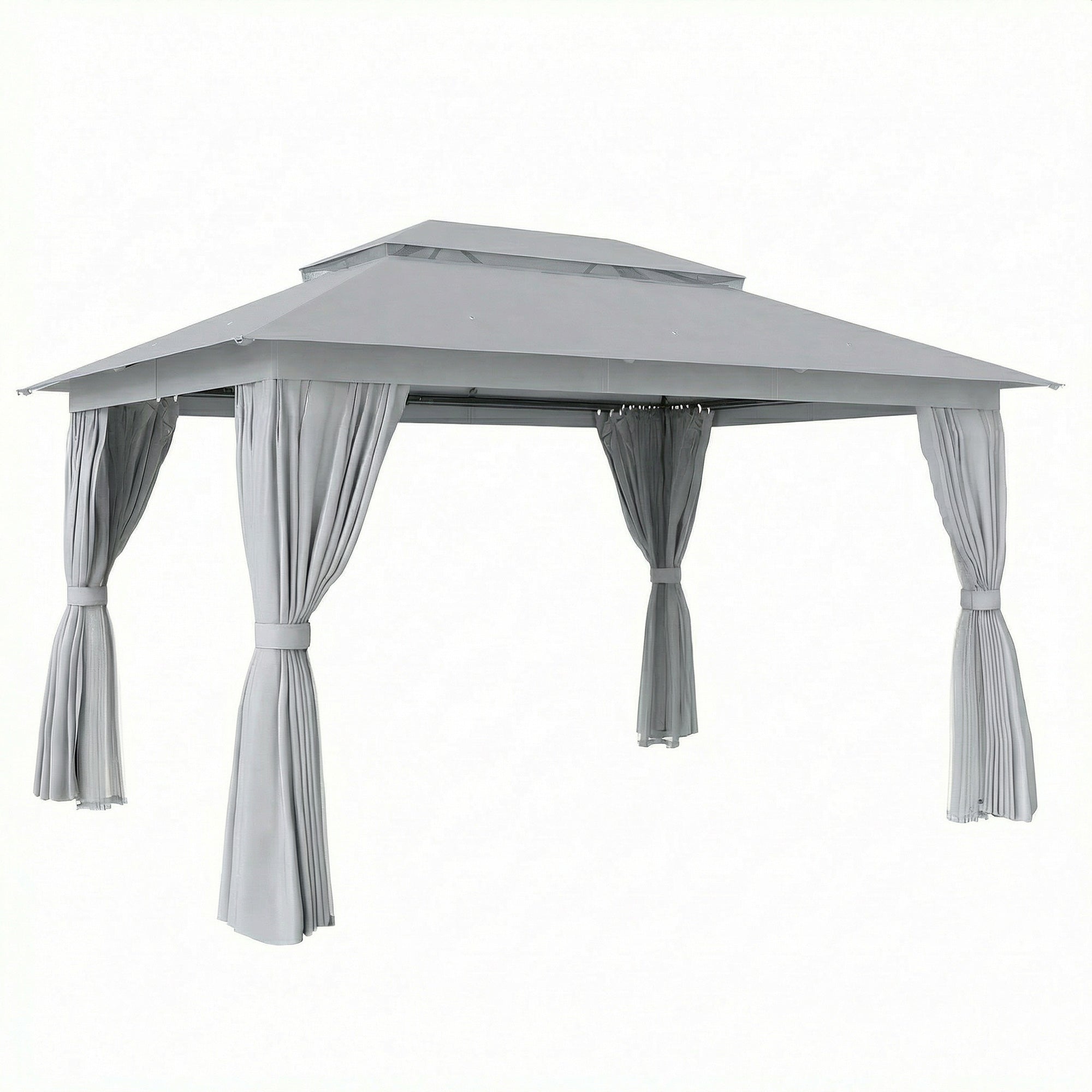 3 x 4 m Outdoor Garden Gazebo with Netting and Curtains, UPF50+ Patio Gazebo Permanent Pavilion Canopy, Dark Grey