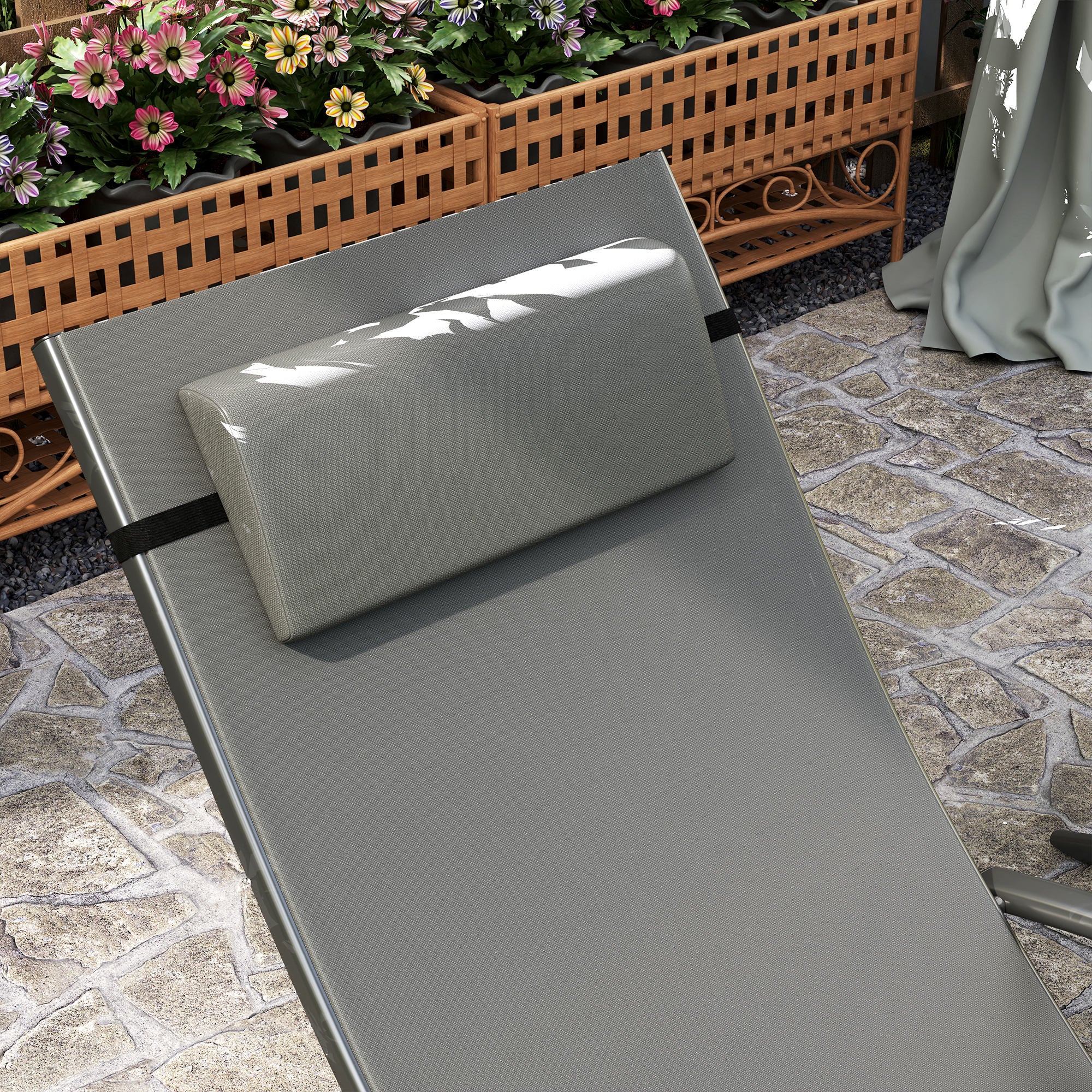 Set of 2 Adjustable Back Sun Loungers with Quick-Dry Mesh - Grey