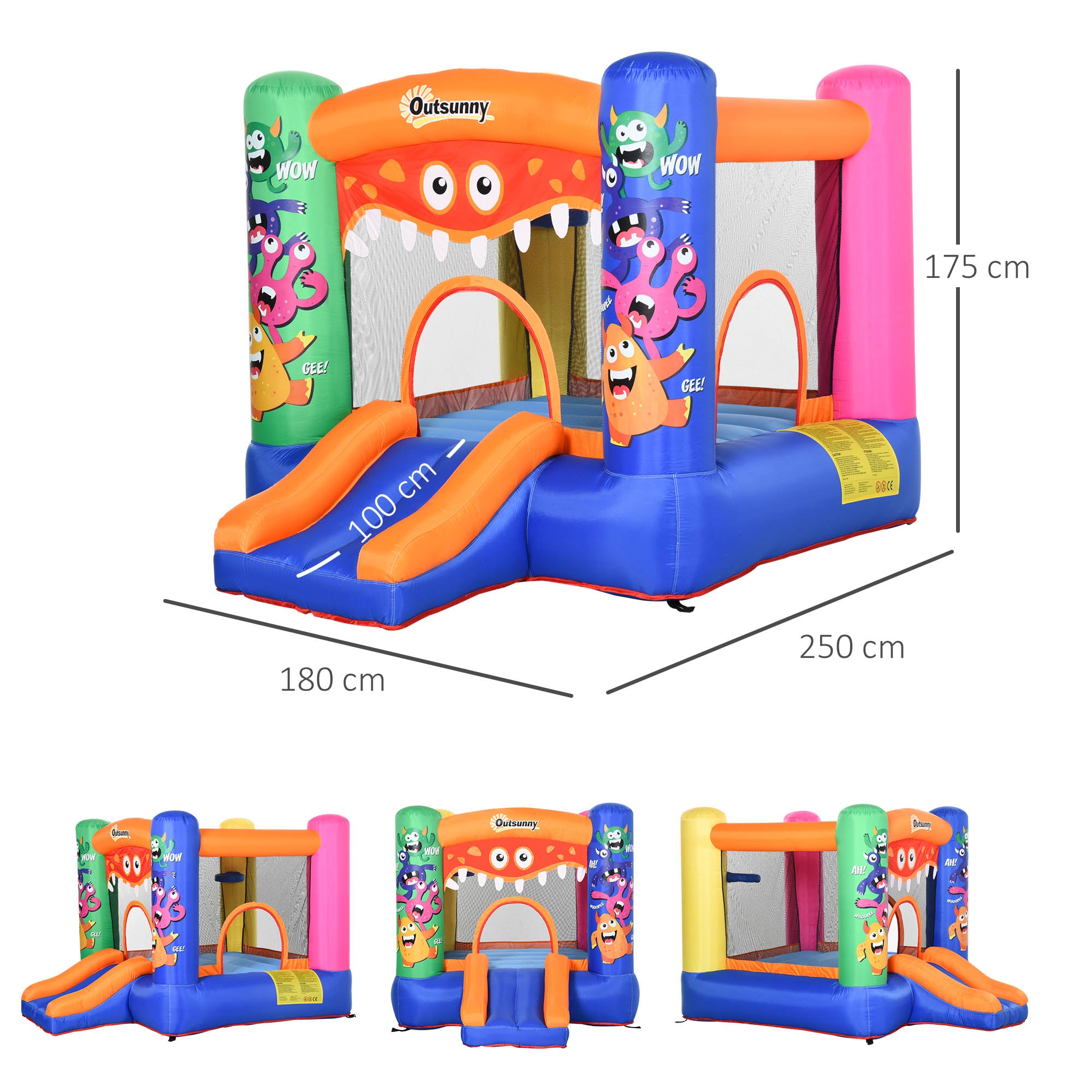 Bouncy Castle Inflatable Basket Trampoline Slide Monster Design 180 x 250 x 175 (CM)