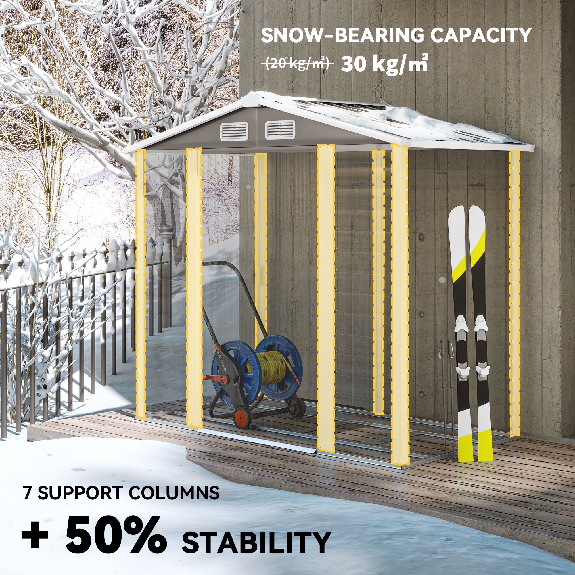 7 x 4ft Garden Shed, Easy to Assemble, Upgraded Galvanised Steel Frame with Foundation Kit, Double Doors with Lock, Outdoor Metal Shed with Vents and Gloves, Garden Storage Shed, Light Grey
