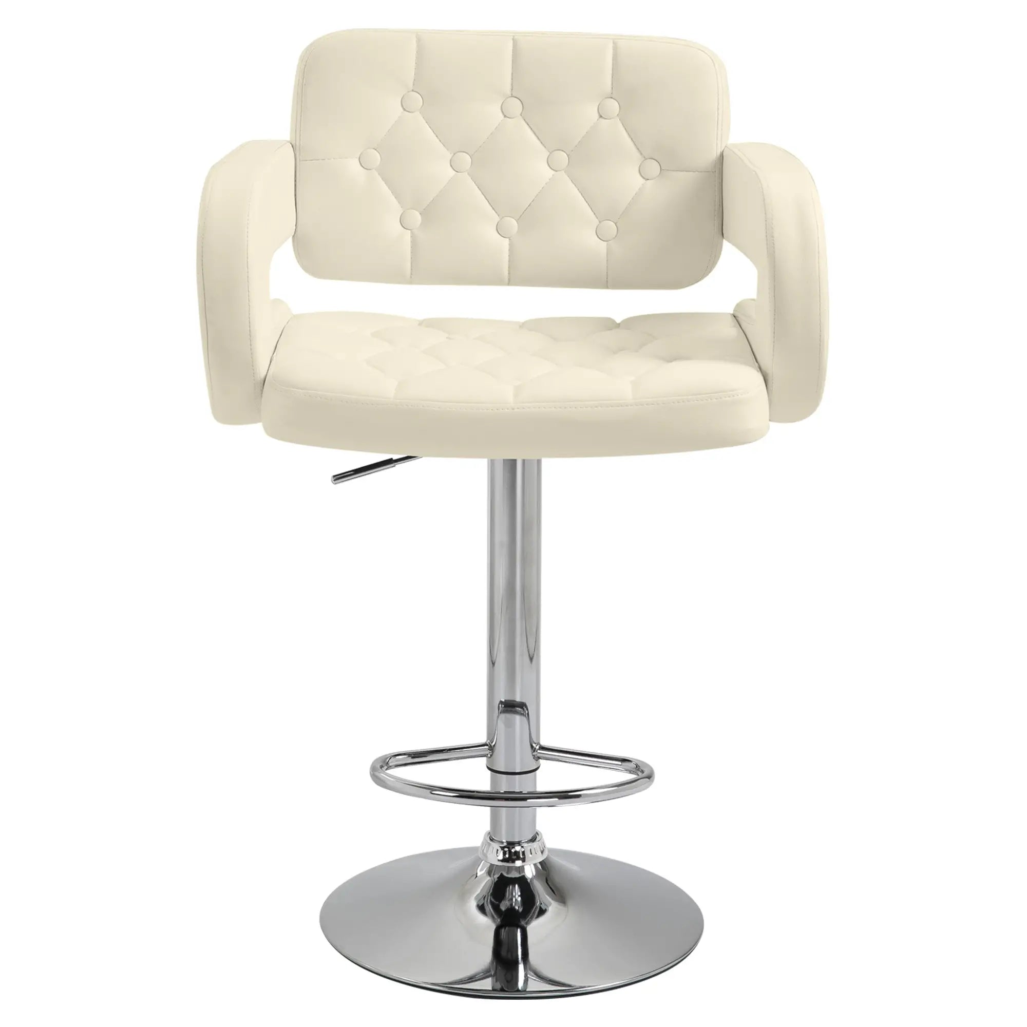 PU Leather Adjustable Swivel Bar Stool with Back, Armrest & Footrest - Cream White