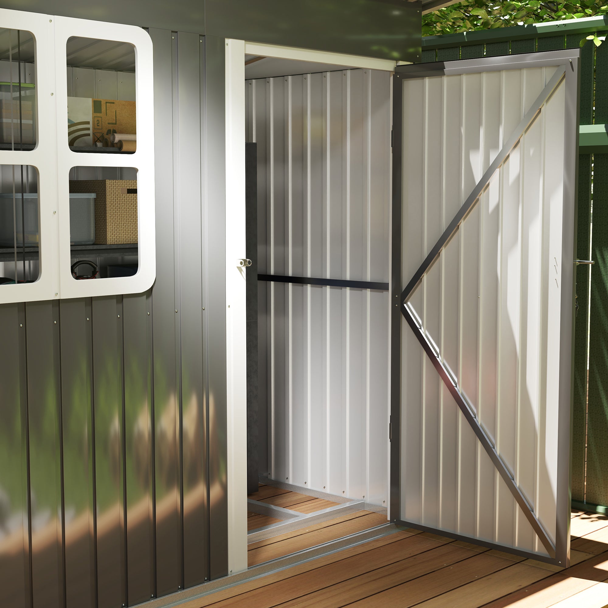 7 x 4ft Galvanised Steel Garden Shed with Lock, Gloves & Foundation Kit - Grey