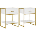 Bedside Table Set of 2, Modern Side Tables with Drawer and Shelf, Nightstands for Bedroom, White