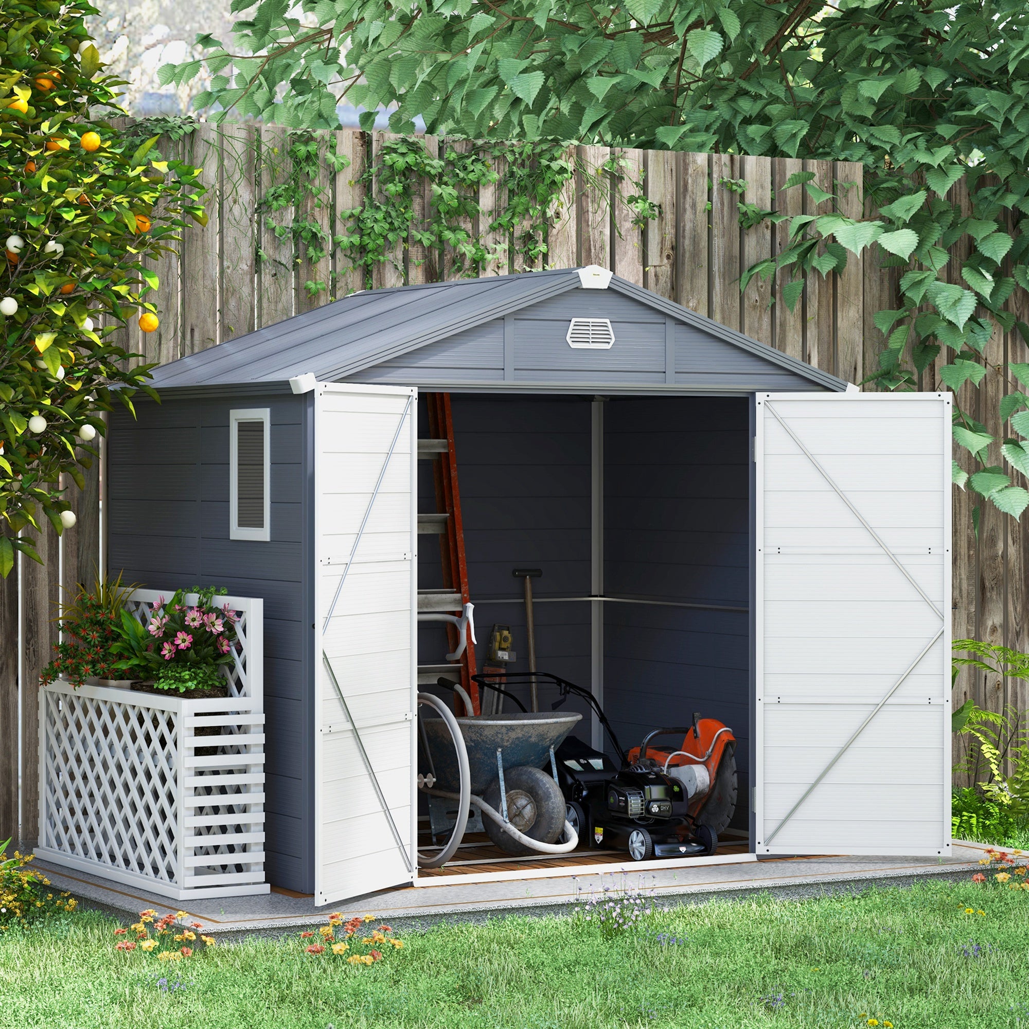 7.9ft x 6.2ft Aluminium Frame and Plastic Wall Shed, with Foundation - Grey