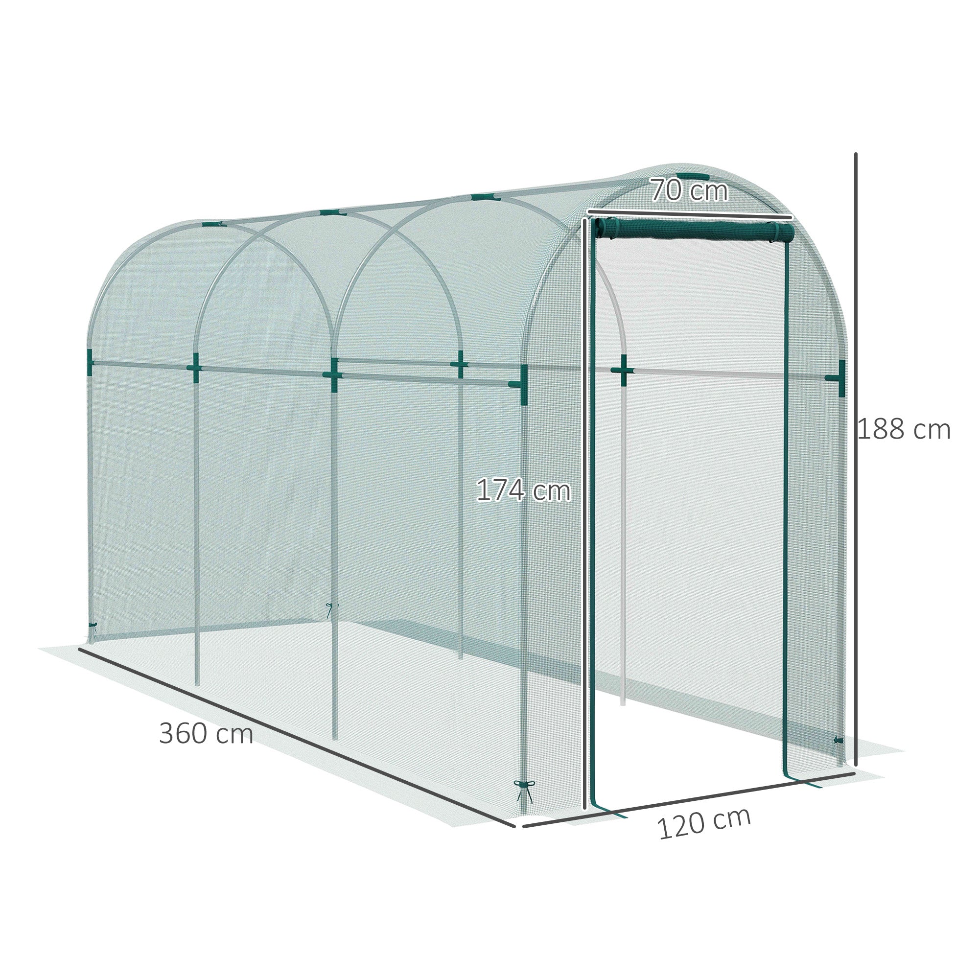 Galvanised Steel 360x120cm Fruit Cage with Zipped Door - Green