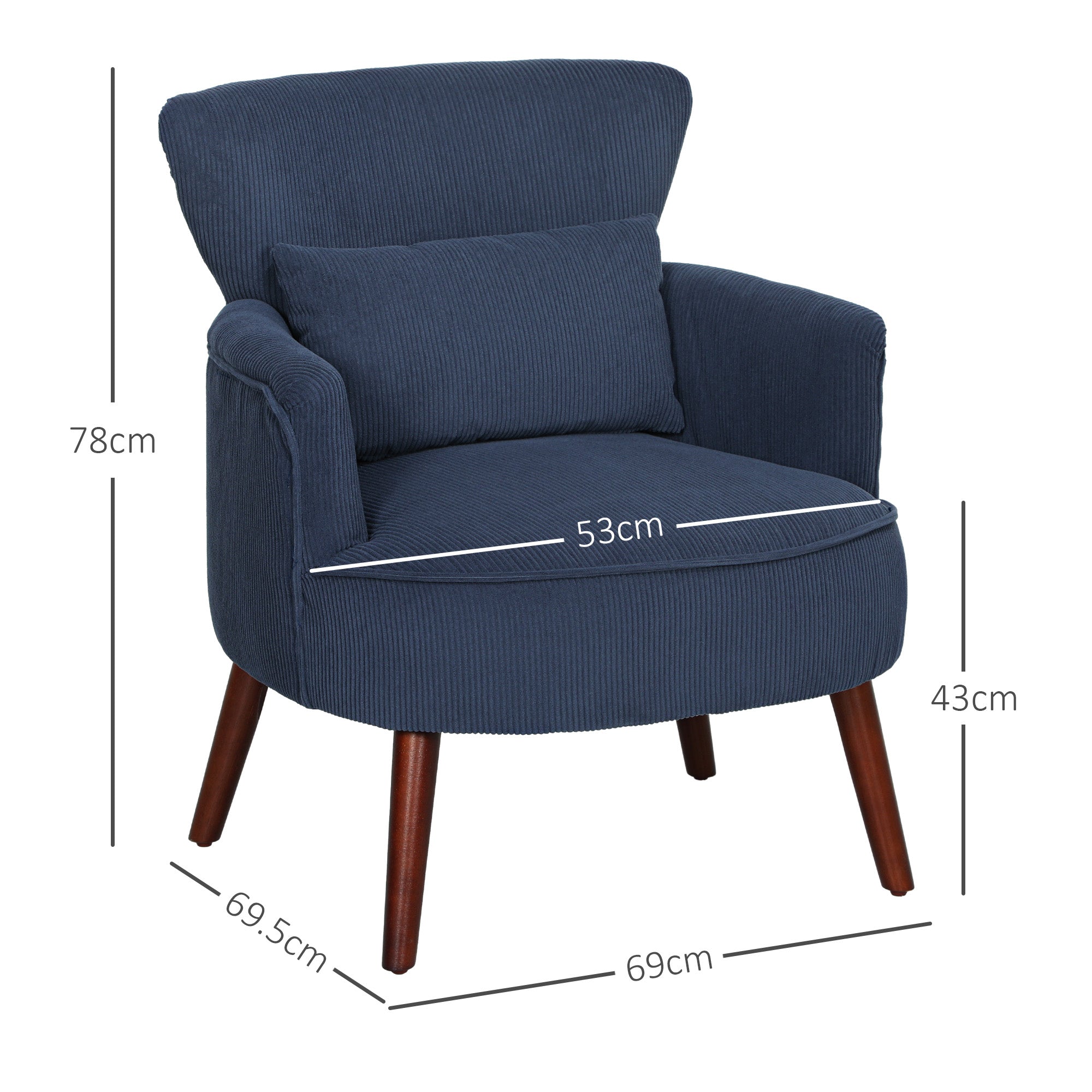 Corduroy Retro Wingback Accent Chair with Cushion - Blue