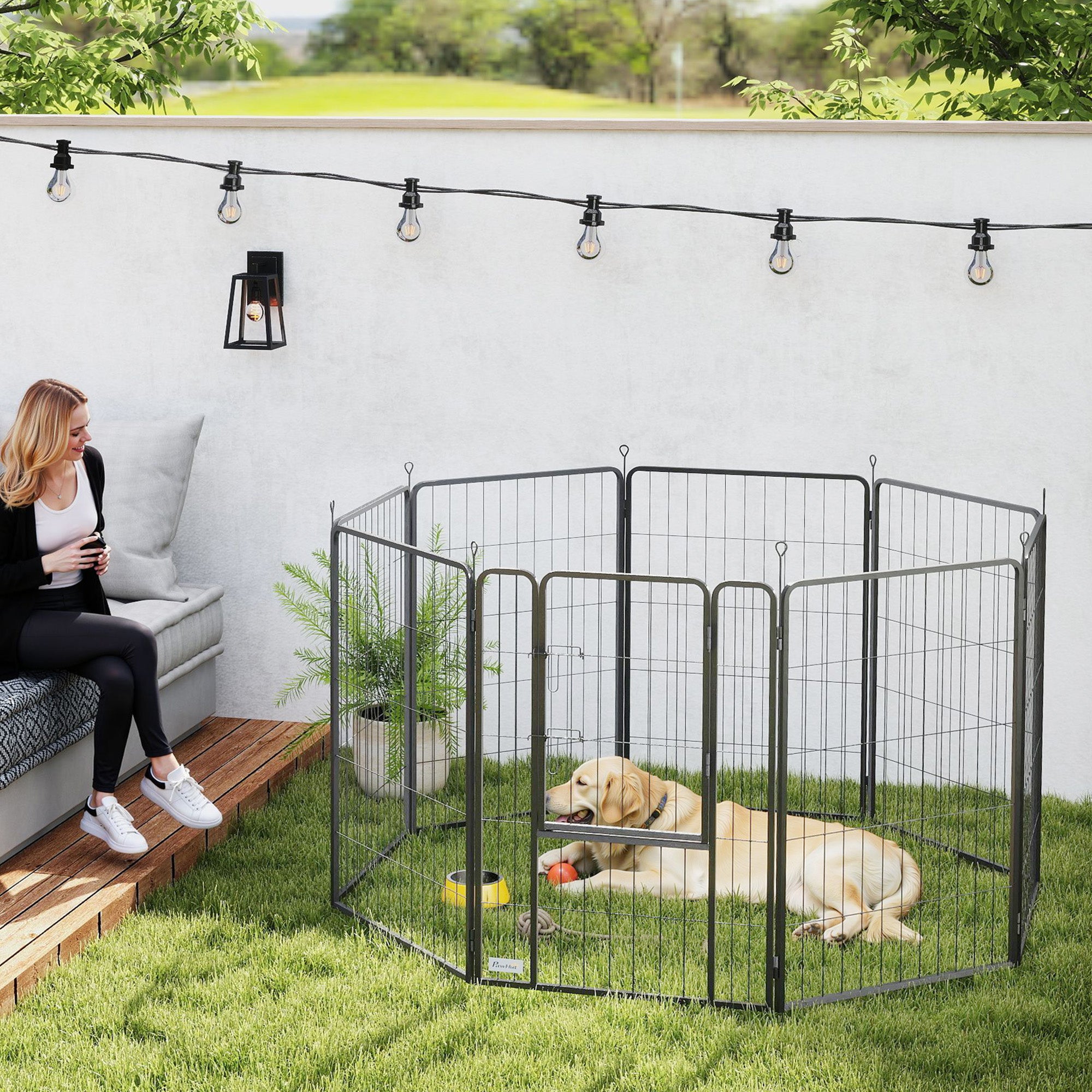 8 Panels Heavy Duty Dog Playpen with Door Indoor Outdoor, for Large Dogs, 100cm High