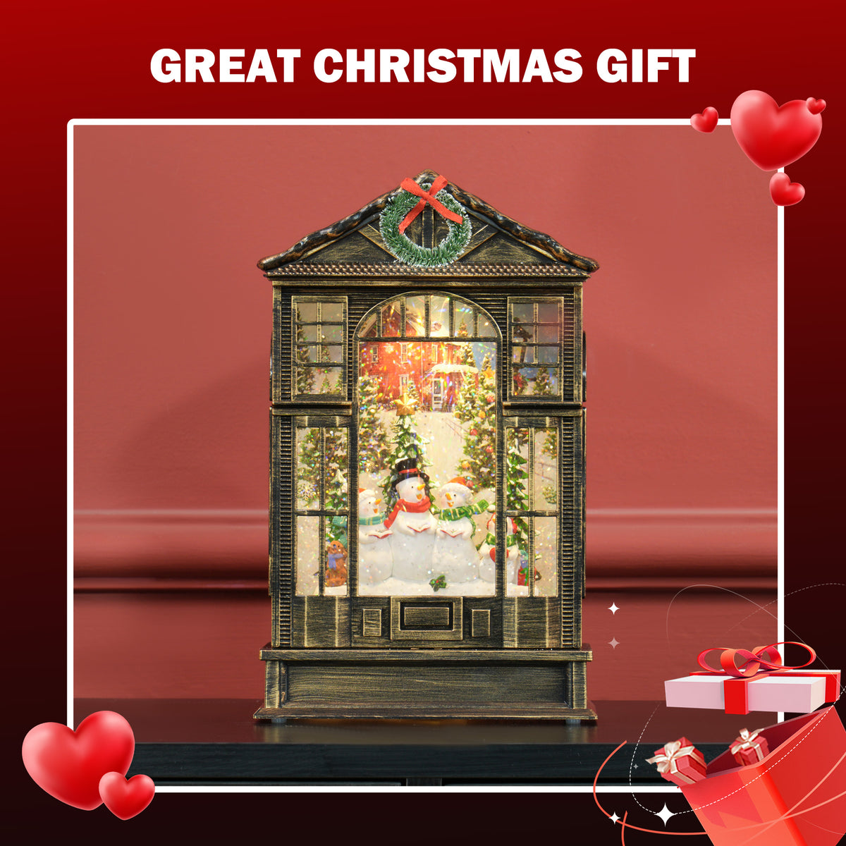 Christmas Musical Snow Globe Lantern with Lights and Swirling Glitter - Bronze Tone