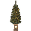 4ft Artificial Christmas Tree with 80 Warm White LED Lights, 8 Modes & Remote, Square Stand - Green