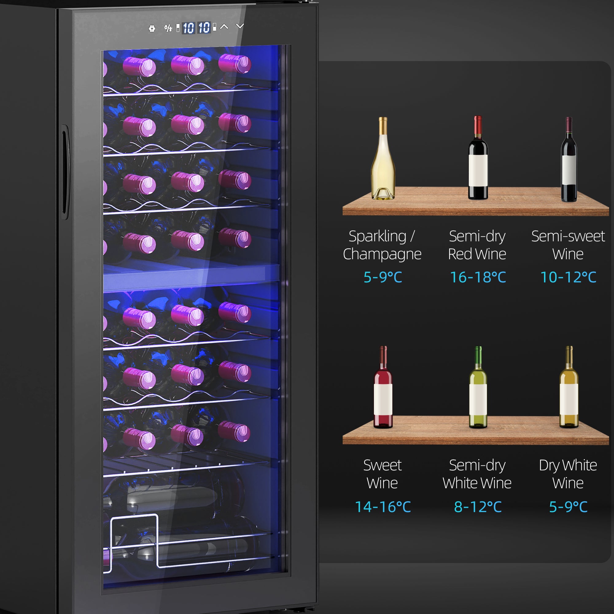 32 Bottle Dual Zone 5-18℃ Wine Fridge - Black