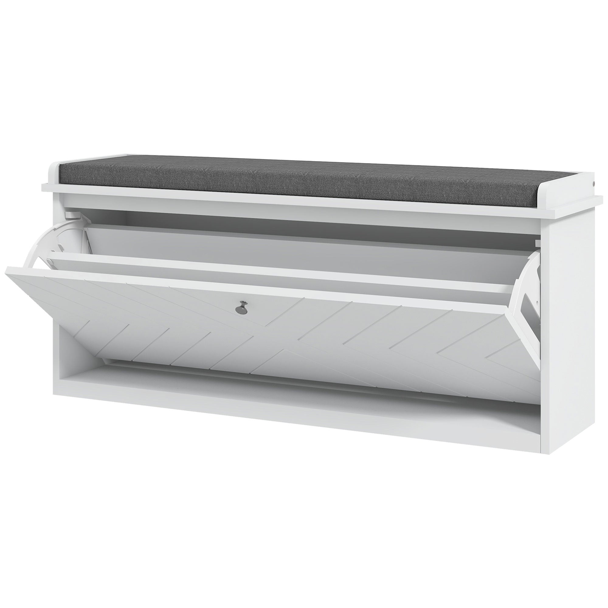 10-Shoe Storage Bench, with Padded Top Seat - White/Grey