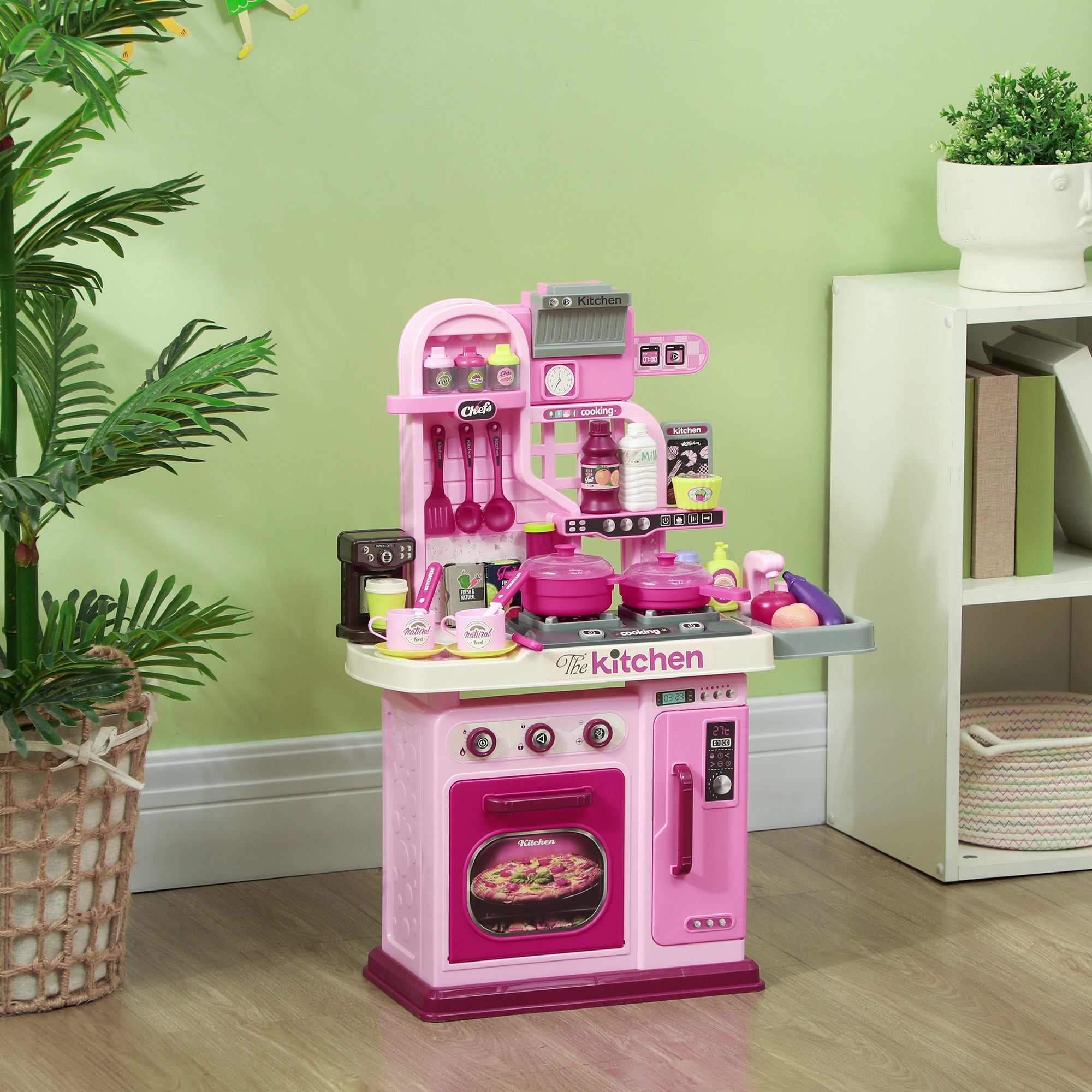 Kids Kitchen Playset with 33 Accessories, Lights, Sounds & Storage for Ages 3-6 - Pink
